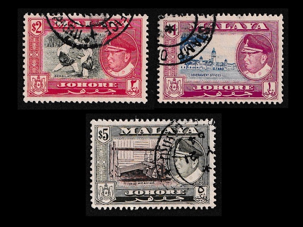 Johore, 1960, Stamp, Used, High value $1. $2, $5, Qty - 3