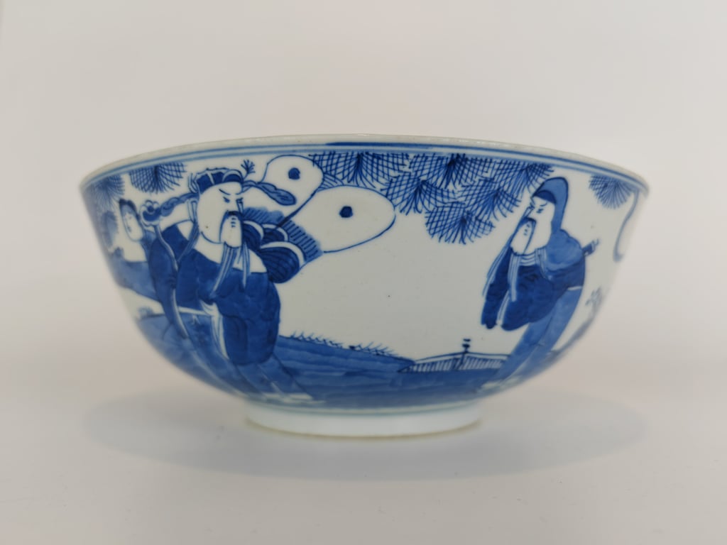 19世纪晚二十世纪 晚清·青花人物福寿碗 Late 19th to Early 20th Century - Blue and White Human Motif Prosperity Longevity Bowl 