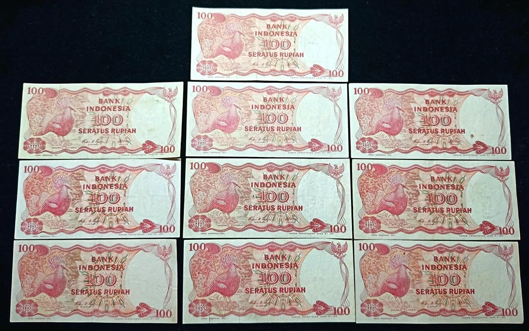 Indonesia，1984，100 Rupiah，10 Pcs Prefix Mix，VF，1 Qty 