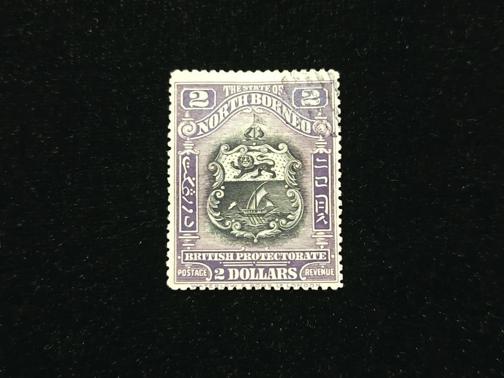 North Borneo，1909 -1911，2 Dollars，Stamp Unoverprinted 1pc，USED EF - AU，1 Qty 