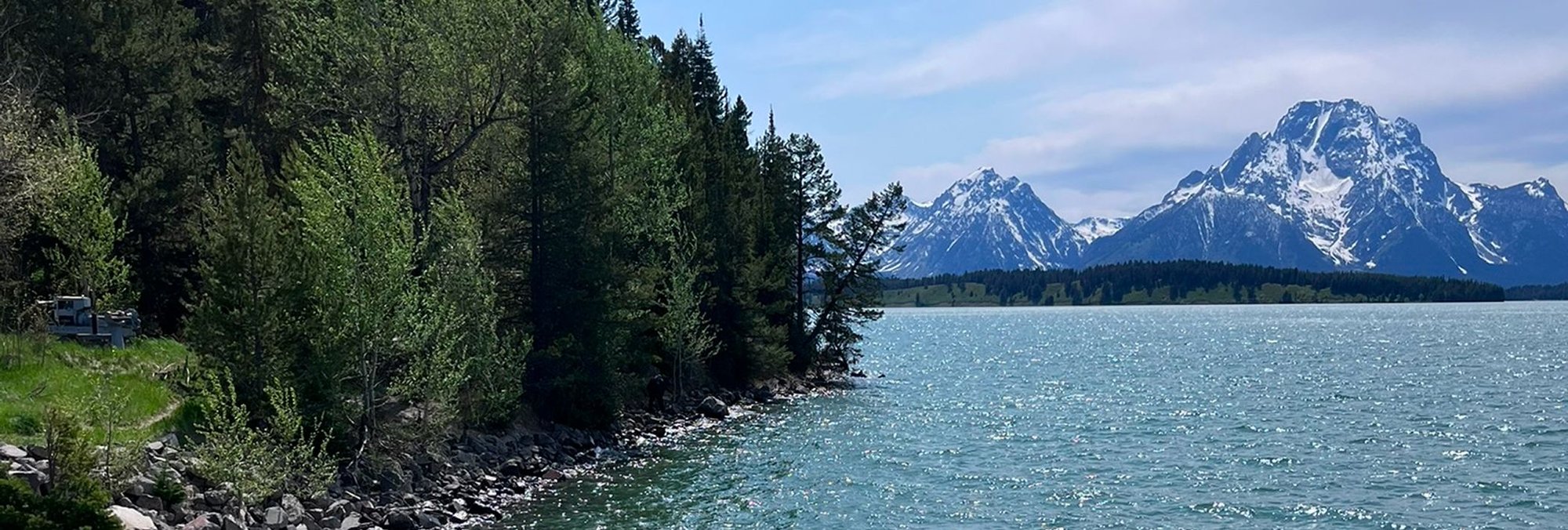 mountainside and lake