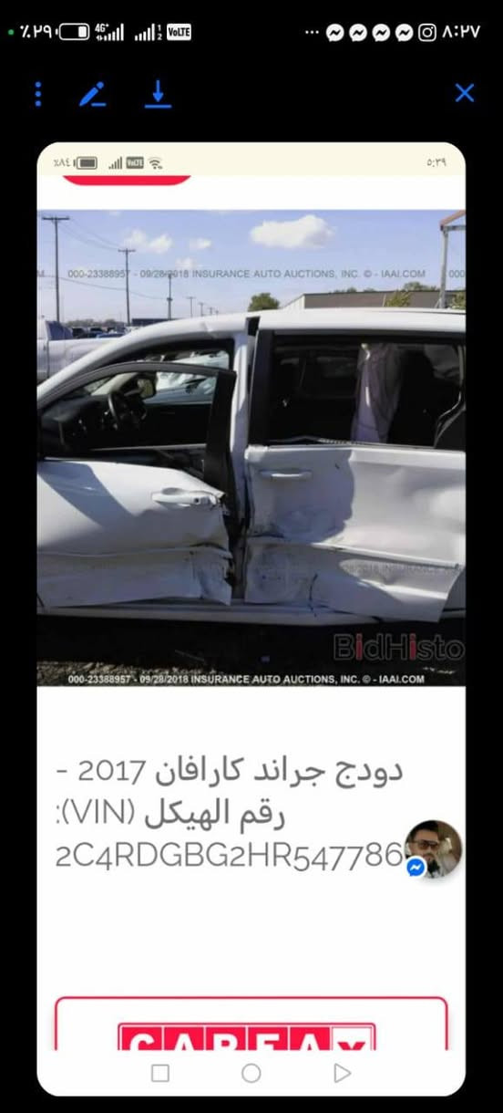 السلام عليكم دووج كرفان موديل 2017 رقم سليمانيه بأسمي 7 راكب مكينه 3600 محور غاز 80لتر السعر 122 تفاصيل اتصل *********** واتساب

نص مكتوب في الصور:
- 25/8/2026 14:33 POCO F5
- دودج جراند كارافان 2017 -
- رقم الهيكل (VIN):
- 2C4RDGBG2HR547786
