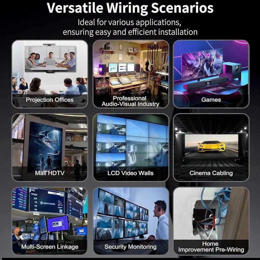 كابل HDMI 2.0 من الألياف الضوئية يدعم دقة 4K بمعدل 60 هرتز، وتقنية 3D، ودقة Full HD، وتقنية ARC، وتقنية CEC، وتقنية HEC، بطول 30 مترًا.

السعر ٢٠

نص مكتوب في الصور:
- HDMI 2.0 CABLE-HIGH COMPATIBILITY PLUG AND PLAY Backward compatible with HDMI 2.0/1.4: Works with all standard HDMI interfaces. No device upgrade worries! Display Monitor HDTV/TV Projector Sound Bar PS4/PS5 XBOX Series Blu-Ray Player Laptop Desktop SOURCE
- Advanced Fiber Optic Technology Chips Featuring version 2.0 chips for faster speeds, better efficiency, and superior reliability.
- FIBER Anti-interference Low Latency Longer transmission distance Firmer and lighter COPPER Susceptible to interference Severe delay Short transmission Heavy and stiff
- Outdoor Screen
- Versatile Wiring Scenarios Ideal for various applications, ensuring easy and efficient installation Projection Offices Professional Audio-Visual Industry Games Mall HDTV LCD Video Walls Cinema Cabling Multi-Screen Linkage Security Monitoring Home Improvement Pre-Wiring
- 4K Ultra HD 4K FULLHD 4K HDR HDR DOLBY DOLBY Lightning Protection 4K ULTRAHD 1080 P 720 P