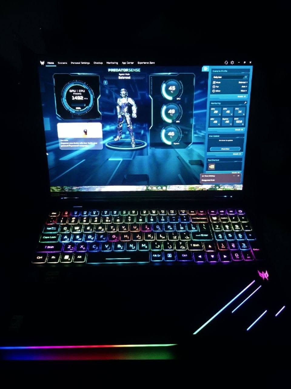 Acer Predator Helios 16 AI OLED – RTX 5090
الموديل: Predator Helios 16 AI PH16-73-92V4
المعالج: Intel Core Ultra 9 275HX
24 نواة / 24 خيط – يصل إلى 5.4GHz
كرت الشاشة: NVIDIA GeForce RTX 5090 Laptop
ذاكرة الكرت: 24GB GDDR7
استهلاك الكرت: حتى 175W يعني أقصى اداء
RAM: 16GB DDR5 6400MHz
التخزين: 1TB PCIe Gen 5 NVMe SSD
الشاشة: • 16 بوصة OLED
• WQXGA 2560×1600
• معدل تحديث 240Hz
• زمن استجابة 3ms
• 100% DCI-P3
• NVIDIA G-SYNC
• نسبة 16:10
الاتصالات: • Wi-Fi 7
• Bluetooth
• LAN حتى 5Gbps
• HDMI
• USB-C / Thunderbolt
• USB-A
• قارئ microSD
التبريد: Predator AeroBlade 3D الجيل السادس
كيبورد: RGB لكل مفتاح + MagKey
البطارية: 90Wh
الشاحن: 330W
الوزن: حوالي 2.65–2.7 كغم
النظام: Windows 11 Pro
السعر 4.6500
***********
مستخدمه ٤ ايام 
ضمان سنه كامله
