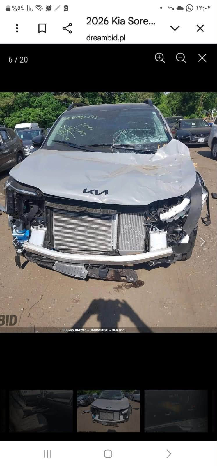 السلام عليكم سورنتو ٢٠٢٦ sx فول مواصفات للبيع لون اسمنتي ماشية ٣٠٠٠ميل حاليا بعمان حادث موضح بلصور داخل منفصل مواصفات الفول اربع كامرات السعر عمان ١٦٥٠٠$ واصل بغداد كتاب شهداء ١٧٣٠٠$ للاستفسار ***********،،*********** مكاني اليرموك

نص مكتوب في الصور:
- 2/20
- 2026 Kia Sore...
- dreambid.pl
- %٥٣ ١٢:٠٣ 2026 Kia Sore... dreambid.pl 11 / 20 000-45304795 - 05/08/2026 - IAA Inc. *DREAMBID
- 2026 Kia Sore... dreambid.pl 16 / 20 000-46304295 - 06/06/2026 - IAA Inc.
- 2026 Kia Sore... dreambid.pl 18 / 20
- 1 / 20 2026 Kia Sore... dreambid.pl DREAMBID 000-45304795-05/08/2026 - IAA Inc.
- 13 / 20
- DREAMBID
- 000-45304285 - 06/05/2025 - IAA Inc.
- ٢٠٢٦ Kia Sore...
- 3 / 20
- 000-45304295-05/08/2025 - IAA Inc.
- 2026 Kia Sore... dreambid.pl 6 / 20 000-45304295 - 06/05/2026 - IAA Inc.