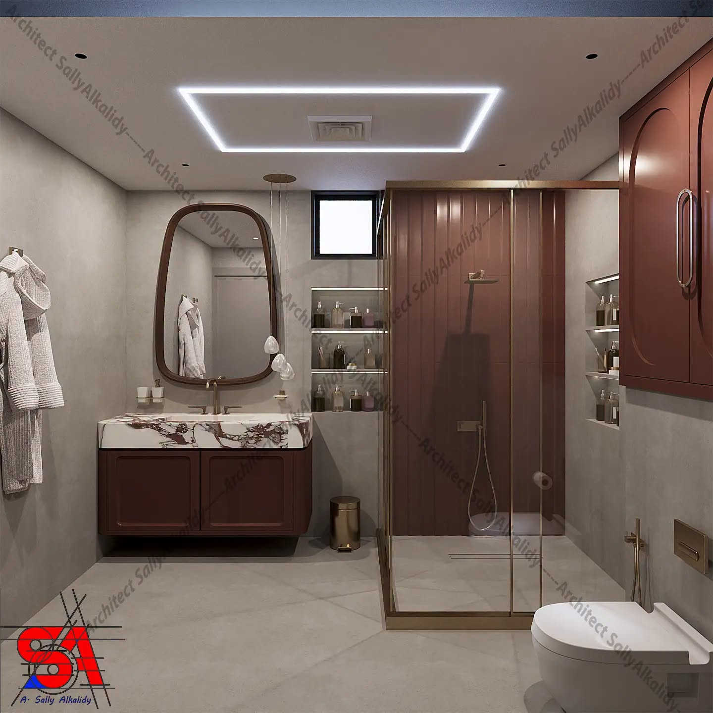 تصميم حمام • ألوان دافئة وفاتحة • سالي الخالدي
