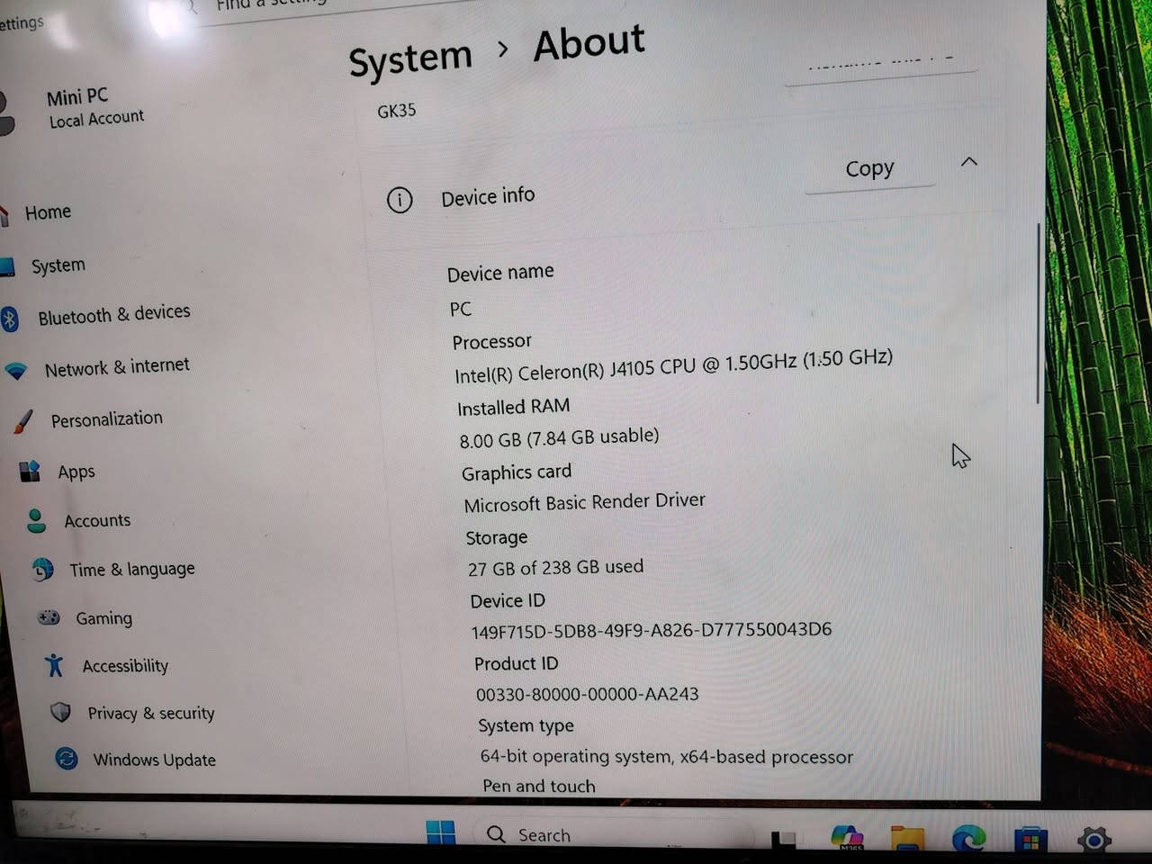 🖥️ Mini PC GK35
⚙️ Intel Celeron J4105
🧠 RAM 8GB DDR4
💾 SSD 256GB
🎮 Intel UHD Graphics 600
🪟 Windows 11 64-bit
💰 السعر 115 
🚚 يوجد توصيل
📞 ***********
📲 للتواصل خاص أو واتساب
