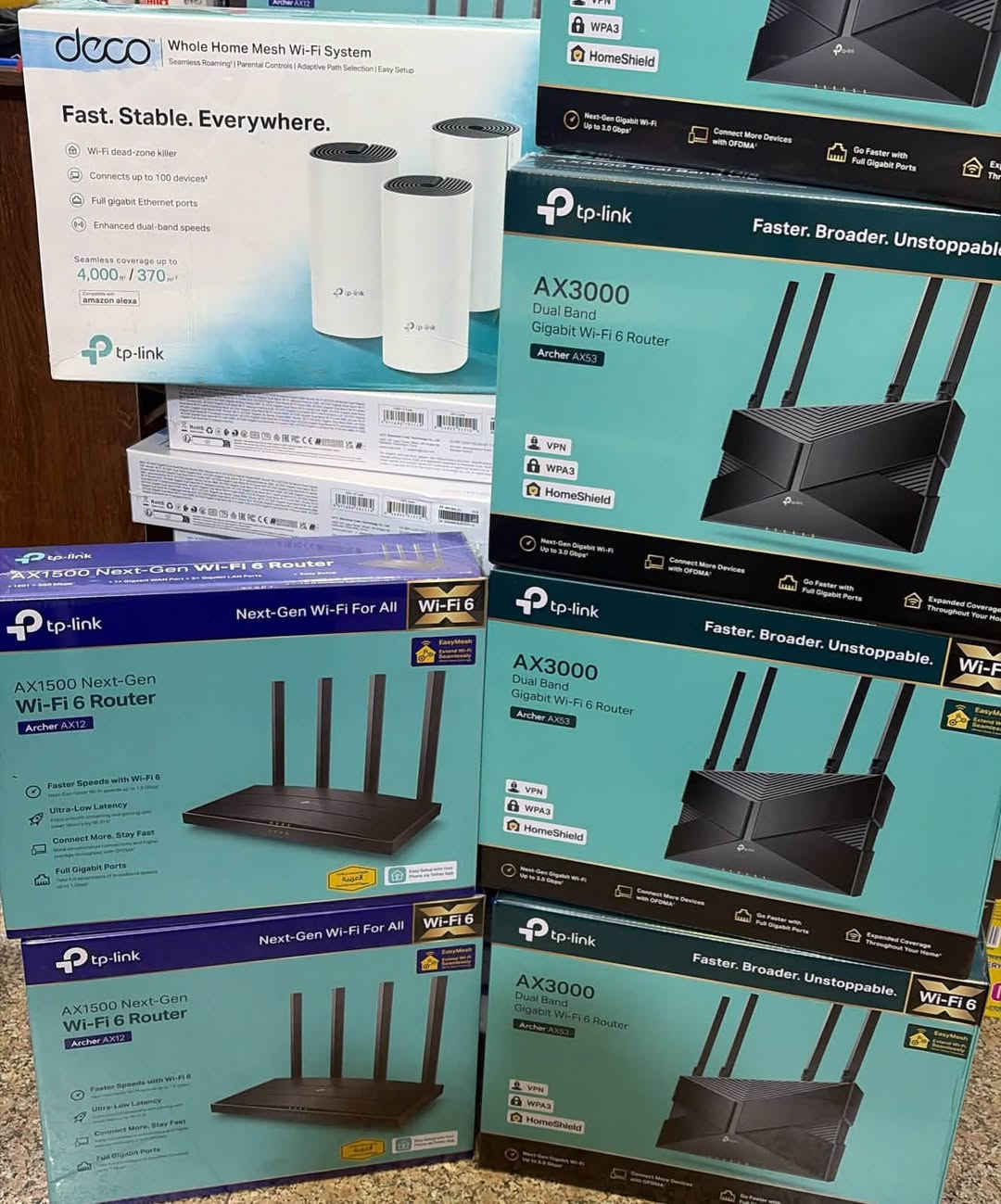 ‼️‼️عرض خاص على جميع راوترات احجز كميتك جملة فقططط ‼️‼️‼️
🛜 840 -- 16750
🛜 845 --18500
🛜 C20 --24500
🛜 C50 --28500
🛜 C6 -- 36500
🛜 C80 -- 48750
🛜 Ax10 -- 54500
🛜 Ax12 -- 43750
🛜 Ax23 -- 56000
🛜 Ax53 -- 67000
🛜 Ax55 -- 78000
🛜 Ax55 pro -- 92000

🛜 Deco E4 1pc -- 37000
🛜 Deco E4 3 pc --97000
🛜 Deco E4 2pc-- 67000
🛜 Deco m 4 1pc -- 44000
🛜 Deco m4 2pc --91000
🛜 Deco m4 3pc --121000 
🛜 Deco s7 1 --54000
🛜 Deco s7 2pc --105000
🛜 Deco s7 3 pc --152500
🛜 Deco x10 1pc --66000
🛜 Deco x10 2pc --119500
🛜 Deco x10 3pc --166000
🛜 Deco x20 1pc --76000
🛜 Deco x20 2pc --146000
🛜 Deco x55 3 --276000
🛜 Deco x50 3pc --276000
🛜 Deco x75 1pc --155000
🛜 Deco x75 2pc --30000
🛜 Deco x75 3pc --505000
🛜 Deco x75 pro 1pc --177000
🛜 Be 25 1pc 3600 wifi 7 --123000
🛜 Be 25 2pc --253000
🛜 Be 25 3pc --344000
🛜 Ge 550 --334000
🛜 Be 550 --228000

✅يوجد توصيل جميع المحافظات 

☎️‏‭***********‬
