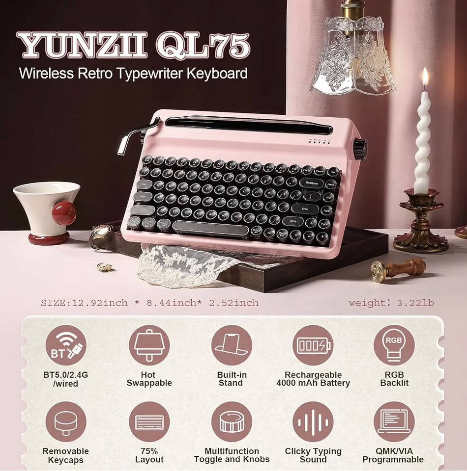 YUNZII QL75 • كيبورد ميكانيكي • ريترو وردي