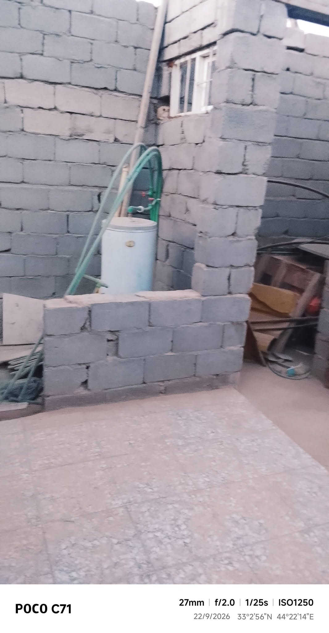 هيكل للبيع في حي الحكيم طابو زراعي سند 25 مساحه 115متر واجه 10ونص ونزال 11متر مربع ركن على شارعين أساس رفت خدمات كاملة مي وكهرباء وتبليط السعر مناسب بسعر قطعه  25  مليون للاتصال  ***********///اومراسله الصفحه

نص مكتوب في الصور:
- POCO C71 27mm | f/2.0 | 1/50s | ISO250 22/9/2026 33°2'52"N 44°22'13"E
- POCO C71 27mm | f/2.0 | 1/50s | ISO250 22/9/2026 33°2'52"N 44°22'12"E
- POCO C71 27mm | f/2.0 | 1/33s | ISO400 22/9/2026 33°2'56"N 44°22'14"E
- POCO C71 27mm f/2.0 1/33s ISO400 22/9/2026 33°2'56"N 44°22'14"E
- POCO C71 27mm | f/2.0 | 1/25s | ISO1000 22/9/2026 33°2'56"N 44°22'14"E
- POCO C71 27mm f/2.0 1/33s ISO500 22/9/2026 33°2'56"N 44°22'14"E
- POCO C71 27mm f/2.0 1/25s ISO1250 22/9/2026 33°2'56"N 44°22'14"E
- POCO C71 27mm f/2.0 1/33s ISO800 22/9/2026 33°2'56"N 44°22'14"E