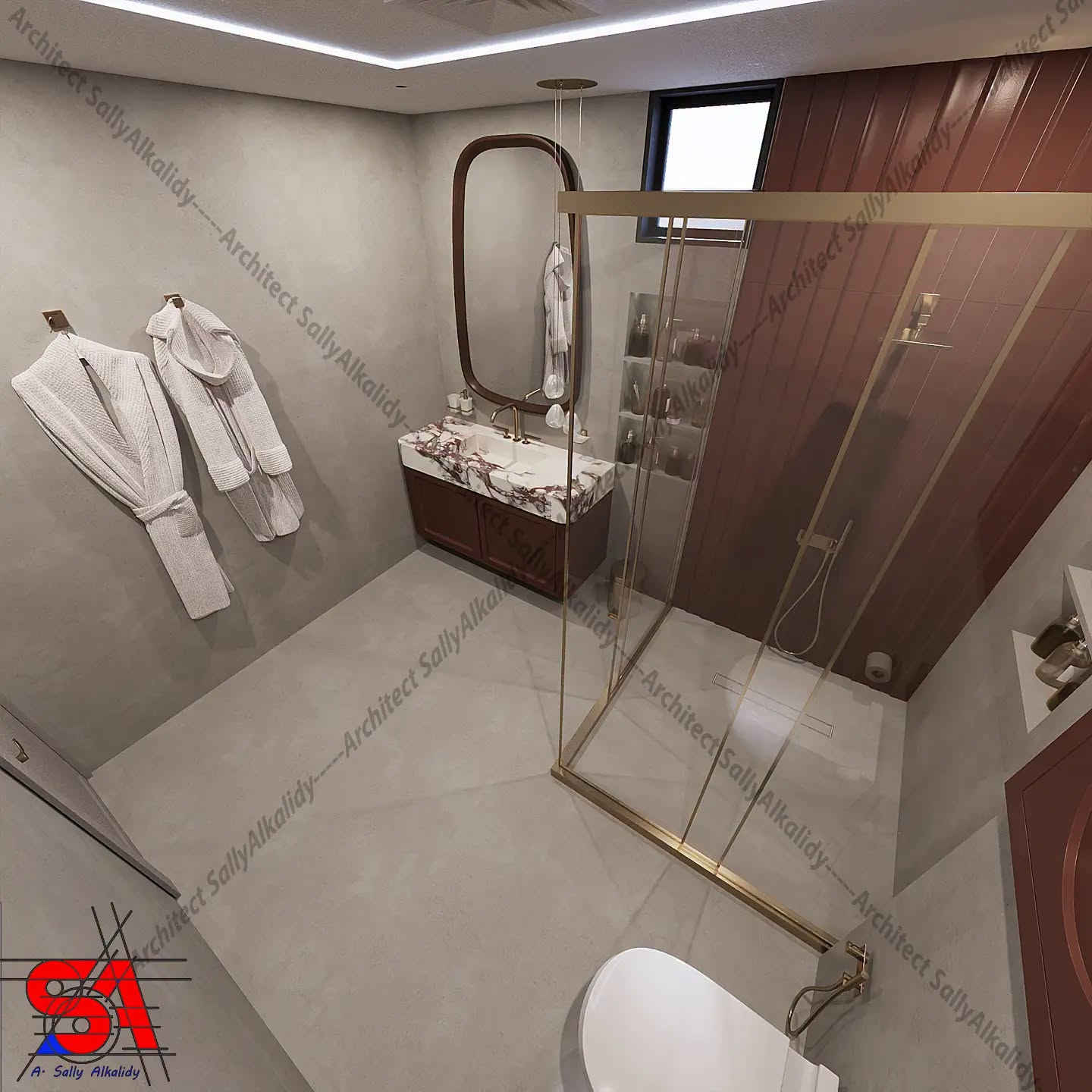 تصميم حمام • ألوان دافئة وفاتحة • سالي الخالدي