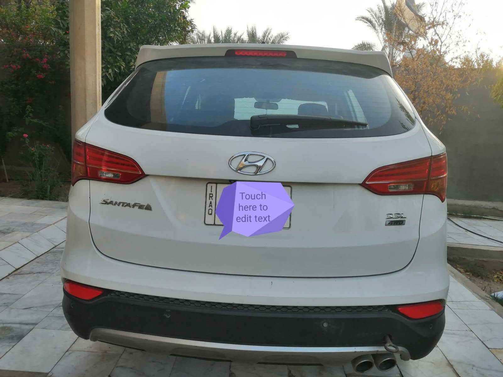 السلام عليكم
سنتافي خليجي ١٤  ستة سلندر 
سبعة راكب.. تبريد ٣ قطع.. كشنات 2 كهرباء... تبريد  تدفئة كشنات أمامية... أرضية جلد.. هاند بريك بصمة.. اوتوهولد.. مثبت سرعة.. دخول ذكي.. إشارة ترحيب.. بانوراما... بردات خلفية.. كاميرا.. حساسات خلفية... أبواب بصمة.. بصمة تشغيل عدد 2.. 
وبيها طخة گد إصبع بالچاملغ جهة السائق
والگير مفتوح 
مع شخوط طفيفة خلف باب االسائق

السيارة رقمها بابل 
السعر  155 & 
السيارة  مكانها بالنجف... للاستفسار اتصال أو واتساب
***********

نص مكتوب في الصور:
- Touch here to edit text