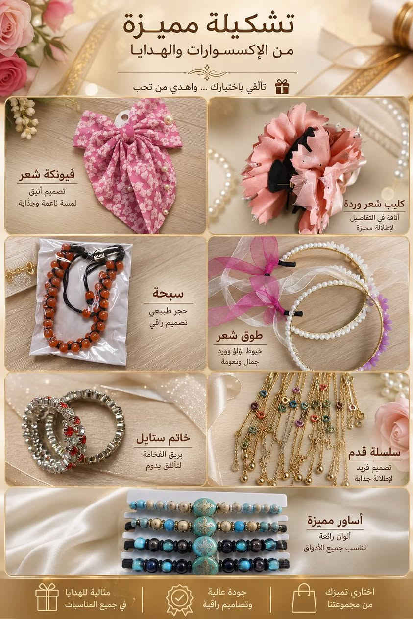يتوفر لدينا الاكسسوارات النسائية والشبابية (حاجة الف )

مكتبة  زمزم (مكتبة عامة)
تشمل قراطسية 📚✏️✏️🖋️🎒
الاستنساخ الملون والعادي 
العطور 
الساعات ⌚⌚⌚
الاكسسوارات النسائية 💍💄💄👜
الاكسسوارات الشبابية 🧢
الهدايا 🎁🎁🎉
تشمل  هدايا الحج والعمرة 🕋
ومناسبات الافراح والتخرج ومناسبات ولادة الاطفال 🎉🎈
هدايا عامة🎁
وبأسعار تنافسية مناسبة 

الخالدية ـ  شارع عشرين ـ مقابل مدرسة المجد الابتدائية للبنين 
يتوفر توصيل للمحافظات 
يتوفر توصيل داخل الخالدية
للاستفسار الاتصال ***********
يتوفر واتس اب
