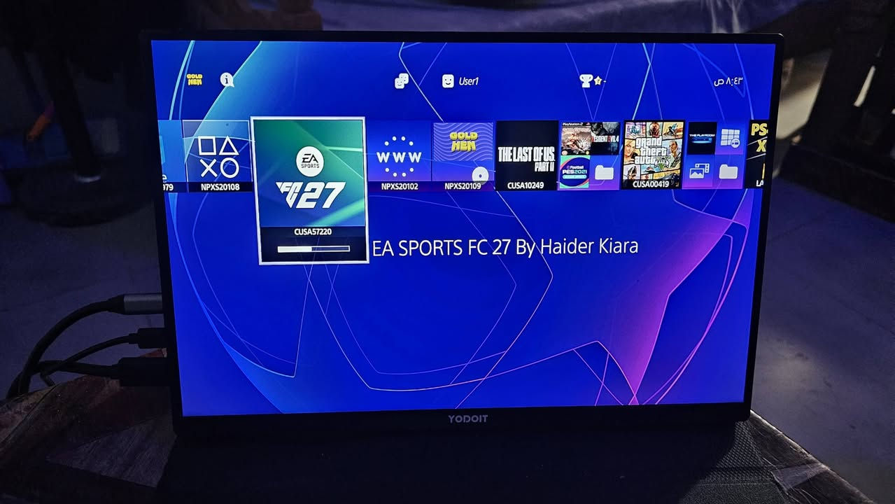 شاشة مونتر ١٤ انش 
٦٠ الف وي التوصيل 
***********

نص مكتوب في الصور:
- YODOIT PORTABLE MONITOR 1080P FULL HD 14" 16:9 HDR
- EA SPORTS FC 27 By Haider Kiara