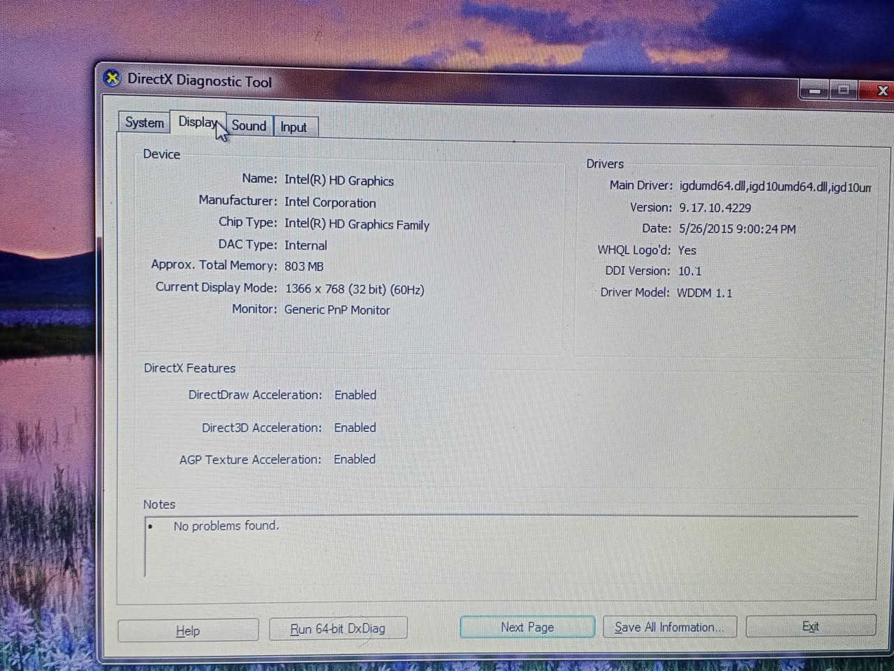 لابتوب لينوفو G570 للبيع لابتوب في حاله نضيفه نقص شاحنه السعر100 مكان بغداد الشعب (***********)

نص مكتوب في الصور:
- DirectX Diagnostic Tool
- System Display Sound Input
- This tool reports detailed information about the DirectX components and drivers installed on your system.
- If you know what area is causing the problem, click the appropriate tab above. Otherwise, you can use the "Next Page" button below to visit each page in sequence.
- System Information
- Current Date/Time: Sunday, September 13, 2026, 11:21:33 PM
- Computer Name: ALNASHER-PC
- Operating System: Windows 7 Ultimate 64-bit (6.1, Build 7601)
- Language: English (Regional Setting: English)
- System Manufacturer: LENOVO
- System Model: 20079
- BIOS: InsydeH2O Version 03.60.4240CN31WW(V2.17)
- Processor: Intel(R) Pentium(R) CPU B940 @ 2.00GHz (2 CPUs), ~2.0GHz
- Memory: 2048MB RAM
- Page file: 745MB used, 3238MB available
- DirectX Version: DirectX 11
- Check for WHQL digital signatures
- DxDiag 6.01.7601.17514 32-bit Unicode Copyright (C) 1998-2006 Microsoft Corporation. All rights reserved.
- Help
- Run 64-bit DxDiag
- Next Page
- Save All Information...
- Exit
- DirectX Diagnostic Tool System Display Sound Input Device Name: Intel(R) HD Graphics Manufacturer: Intel Corporation Chip Type: Intel(R) HD Graphics Family DAC Type: Internal Approx. Total Memory: 803 MB Current Display Mode: 1366 x 768 (32 bit) (60Hz) Monitor: Generic PnP Monitor Drivers Main Driver: igdumd64.dll, igd10umd64.dll, igd10um Version: 9.17.10.4229 Date: 5/26/2015 9:00:24 PM WHQL Logo'd: Yes DDI Version: 10.1 Driver Model: WDDM 1.1 DirectX Features DirectDraw Acceleration: Enabled Direct3D Acceleration: Enabled AGP Texture Acceleration: Enabled Notes No problems found. Help Run 64-bit DxDiag Next Page Save All Information... Exit