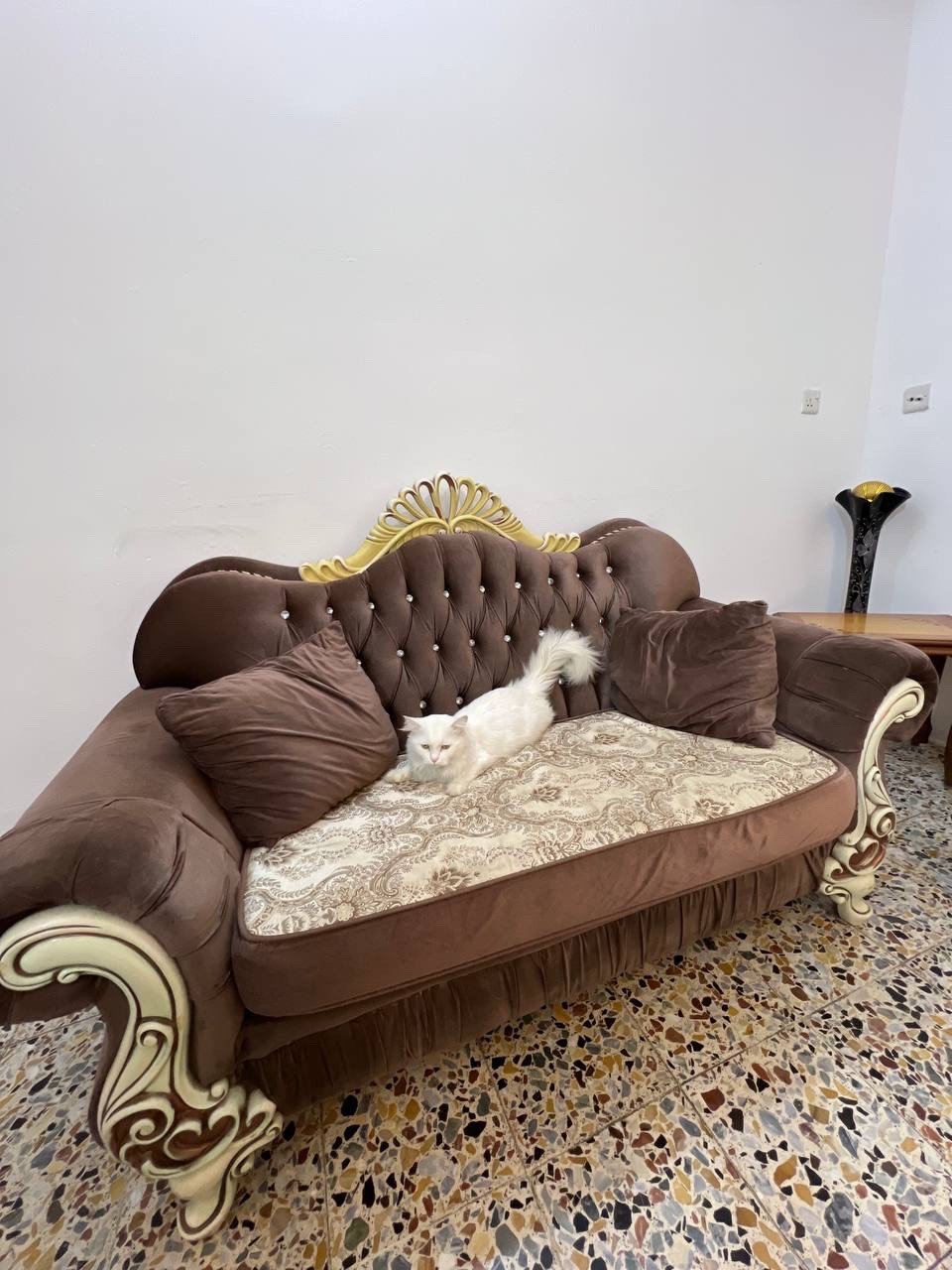 تخم ملكي كامل( للبيع )
بسعر( 550،000 )
 10 مقاعد 
مع طبلة وسطية من نفس اللون
وكوشات عدد 4 
نظيف نجارة جيدة وثقيل 
العنوان / ديالى _ بعقوبة _ السادة
هل بيه أي خدوش، تمزق، هبوط بالفرش، أو ملاحظات على الخشب/اللون وتريد تكتبها بصراحة؟: 
لايوجد هبوط بالفراش  / الدوشك متحرك بوجهين سادة ومشجر 
شنو سبب البيع؟ وكم صارله مستخدم تقريباً؟: 
سبب البيع تغيير 
التسليم وين بالضبط بديالى _ بعقوبة _ السادة؟ وهل السعر قابل للمساومة أو يشمل النقل لو لا؟: 
التسليم مباشر والسعر قابل للمساومة 