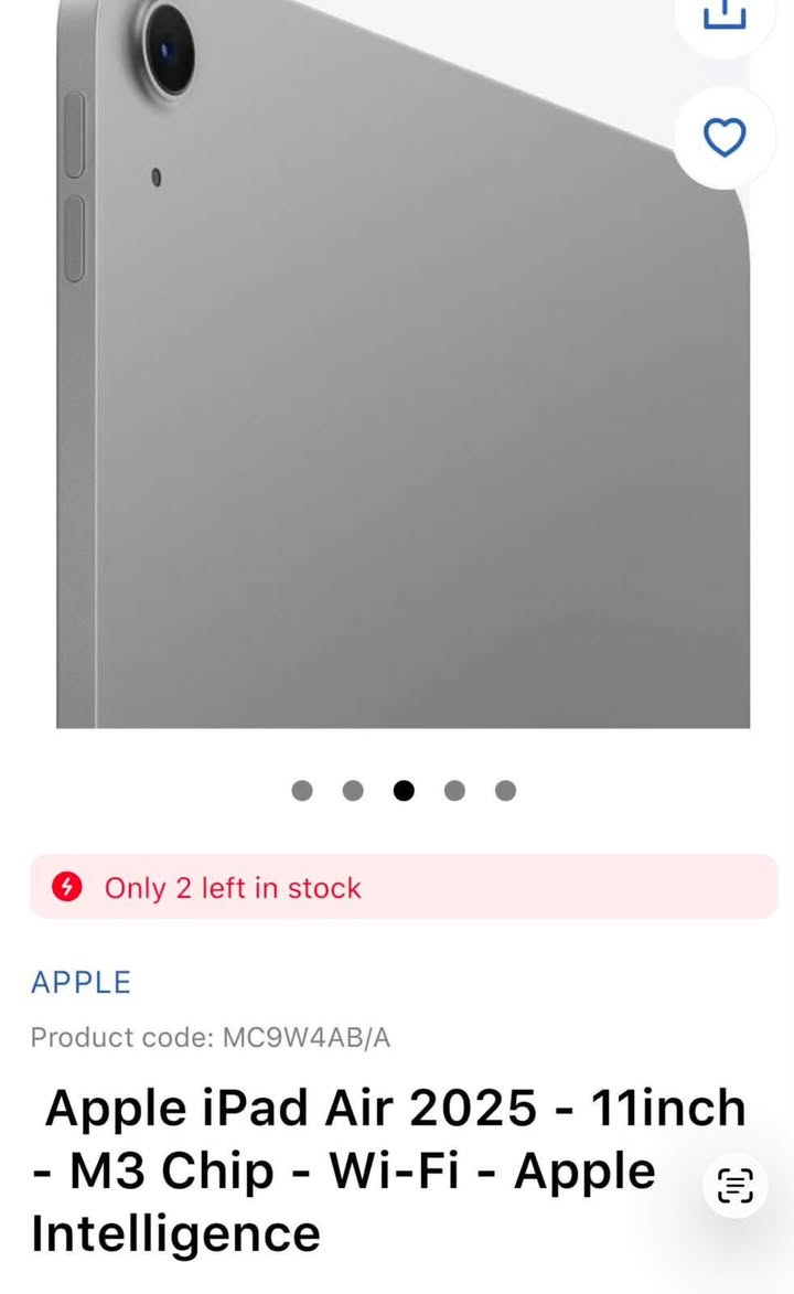 Ipad air 2025 air 11 inch 
ايباد اير ٢٠٢٥ للبيع 
بعده جديد نضافة فول ١٠٠٪؜ 
بطارية 94 
مشحون 100 مرة بس
ذاكرة 128 
مكاني بغداد حي تونس
السعر 600 الف 
***********
