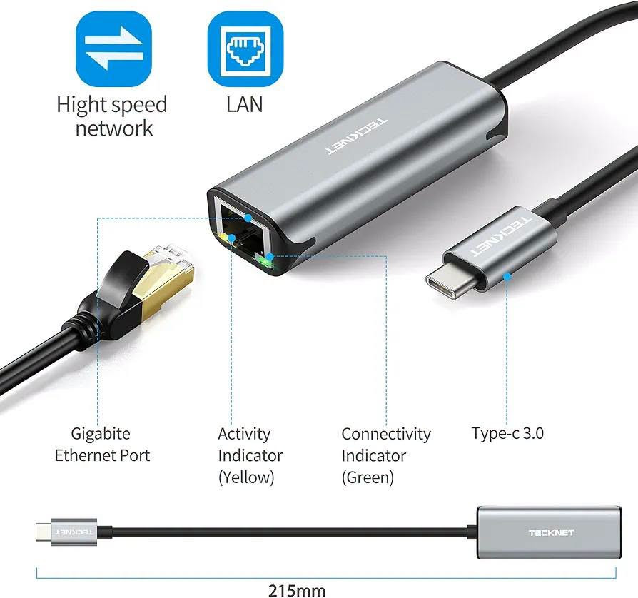محول USB-C • جيجابت ١٠٠٠Mbps • TECKNET