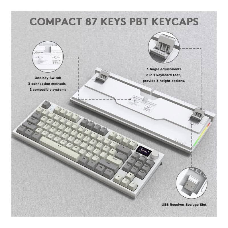 ⌨️🔥 Attack Shark K86 – كيبورد ميكانيكي لاسلكي احترافي 🎮
🌟 أبرز المواصفات:
🔹 تصميم 75% عملي ومضغوط مع 87 مفتاحاً ⌨️
🔹 شاشة TFT ملونة لعرض الوقت والبطارية والرسوم المتحركة 🖥️✨
🔹 مقبض معدني (Knob) للتحكم بالصوت والوسائط 🎛️
🔹 3 أوضاع اتصال:
📡 لاسلكي 2.4GHz
🔵 Bluetooth 5.0
🔌 سلكي USB Type-C
🔹 إضاءة خلفية RGB قابلة للتخصيص 🌈
🔹 تصميم أنيق ومناسب للـ Gaming والعمل والاستخدام اليومي 🎮💻

💥 شاشة TFT + RGB + 3 Modes = كيبورد بمواصفات احترافية!

📲 للطلب والاستفسار عبر واتساب:
***********

🚚 متوفر توصيل إلى كافة محافظات العراق🇮🇶
