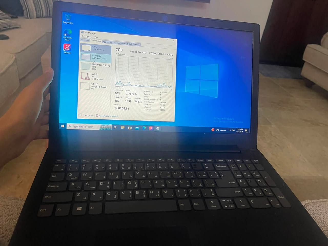 💻 لابتوب Lenovo للبيع بحالة جيدة

🔹 المعالج: Intel Core i3-7020U
🔹 الرام: 4GB
🔹 التخزين: HDD سعة 1TB 💾
🔹 كرت الشاشة: Intel HD Graphics
🔹 النظام: Windows 10
🔹 شاشة بحجم مناسب للاستخدام اليومي
🔹 لوحة مفاتيح كاملة مع Numpad
🔹 مناسب للدراسة، التصفح، الأوفيس، مشاهدة الأفلام والاستخدامات اليومية.

✨ جهاز عملي ومرتب، والتخزين 1TB يعطي مساحة ممتازة للملفات والصور والفيديوهات.

📌 ملاحظة: الجهاز مستعمل وتوجد عليه بعض آثار الاستخدام الطبيعية، كما موضح بالصور.

💰 السعر: [١٥٠٠٠٠]
📍 المكان: [زيونة]
📩 للاستفسار والتواصل: واتساب ***********
