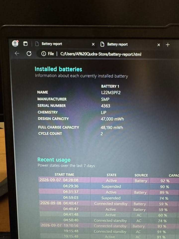 السلام عليكم 
عندي 
Ideapad slim 3 core i7 13th H
Ram 16GB
SSD 512 GB
نضافة ١٠٠٪؜
بطارية ١٠٠٪؜
عدد دورات الشحن ٢
واتساب ***********
