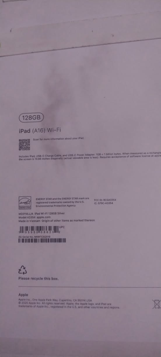 ايباد 11 a16 

ذاكرة 128gb 

بطارية 89% 

عدد دوراته 395

جميع ملحقاته ووياه كفر 

جهاز نظيف بدون رصعات او خدوش استخدام دراسة وخلصت من الدراسه سعره ٥٠٠ الف وبيه مجال للطيبين مكاني بغداد 

***********
