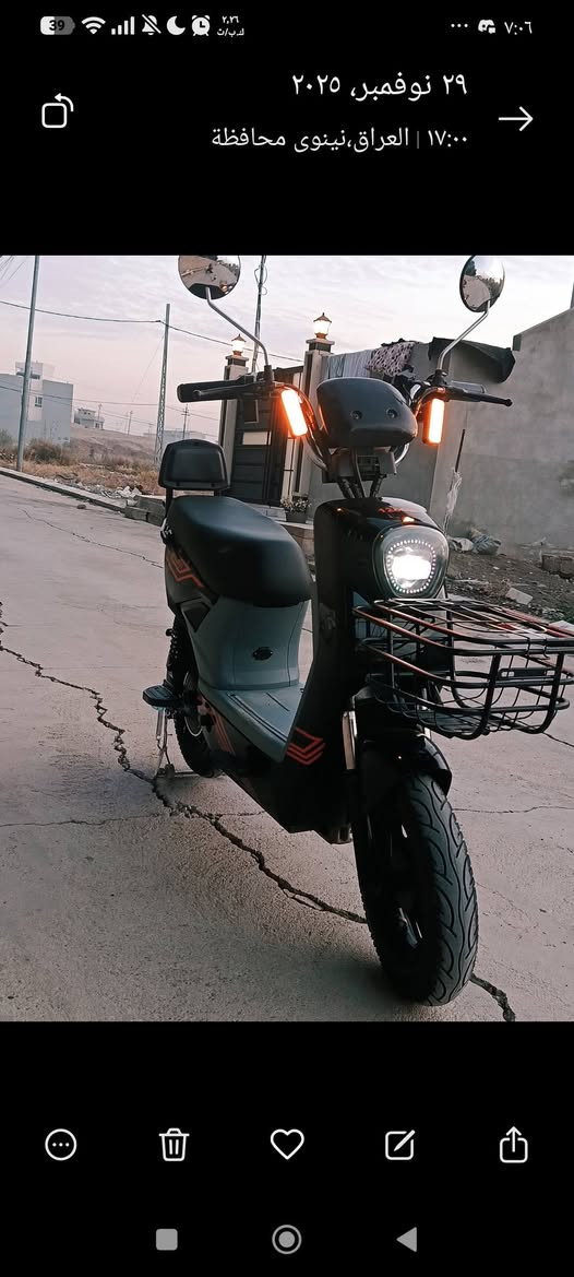 السلام عليكم🛑🛑للبيع دراجة شحن korya mr
 حجم 16 
المواصفات:🛵⚡
 1- تاير حجم 300/10 🛞✅
2- ملف 1200وات ⚡
3- بريك بنص 💯بنضام ABS(مانع انزلاق ) 
4-دبلات امامي خلفي 💯 
5- البطاريات ⚡اربع4 اخو الجديد 💯
6- يمشيك من 35-40 كيلو 🛣️
7- سرعة 85 🔥✈️حقيقي 45 💯 
8- لايت زينون 🔆اشاير ➡️⬅️ مع دبل اشارة🔺+هورن + 4 سرع (نمرات)💯
9-شاشة ديجيتال 🖥️قرائة آي اعطال 
10- مثبت سرعة 💯🔥
11- صندوق تخزين واسع + سلة امامية 🗑️💯
12- ستاند تلفون 📱مع منفذ Usp🔌
13-بلوتوث صوت عالي ◀️🎵
14- سويچ عدد 2🔑+ بصمة عدد 2🔸+ كارت nfc عدد2💯+ شاحنة اصلية 🔋
15- تشغيل عن بعد ⚡+ انذار سرقة 💯 
السعر :  325 الف 💵🟦🟦🟦🟦🟦🟦 🟦 
العنوان 📍موصل حي التعليم العالي 
رقم هاتف اسيا☎️📞 : ***********

