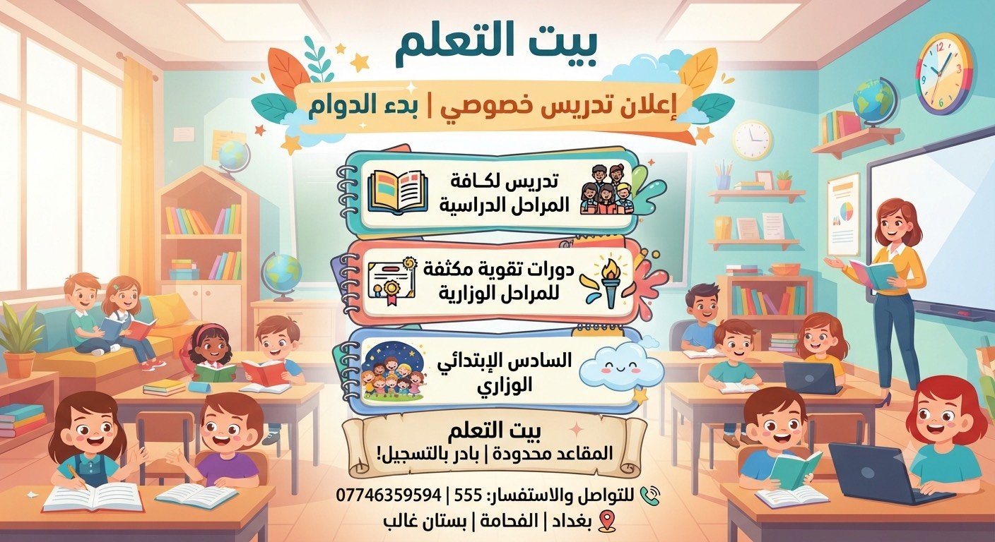 تدريس خصوصي 
لكافه المراحل الدراسيه مع ضمان النجاح وتفوق يوجد ايضا نضام اون لاين  
للاستفسار اكثر ***********
العنوان بغداد/ الفحامه/ جزيره بغداد السياحيه