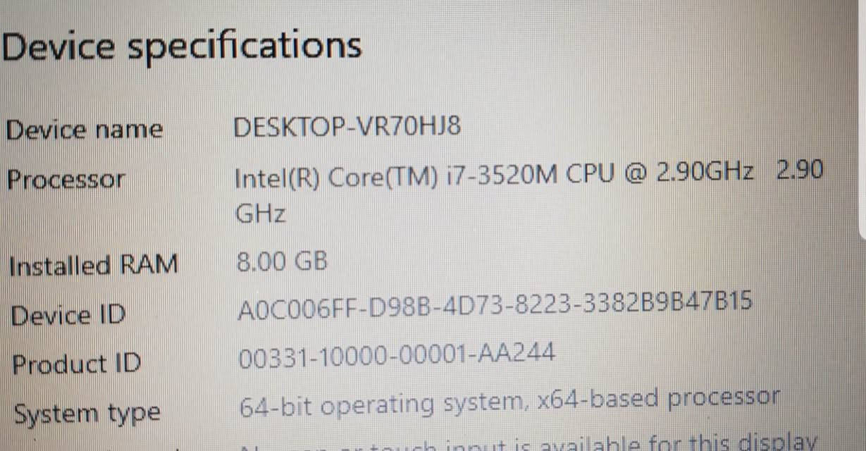 تحية طيبة .. لابتوب  DELL كور اي 7 الجيل الثالث  ورام 8 كيكا وهارد  SSD  128  حجم الشاشة  15.6 ويندوز 10 

                      (( السعر ثابت 190 الف دينار  ))

DELL  E6530
المعالج  Core i7  الجيل الثالث
رام 8 كيكا 
هارد  SSD 128
حجم الشاشة 15.6 
كيبورد عربي إنكليزي

 للأتصال عادي و واتساب *********** 
شارع الصناعة اوقات الدوام ( 9 - 4 ) يوجد خدمة توصيل داخل بغداد ولجميع المحافظات لمشاهدة كافة الموديلات 
يرجى زيارة الموقع على الفيس بوك ( لابتوب بشير لاين

نص مكتوب في الصور:
- Device specifications
- Device name DESKTOP-VR70HJ8
- Processor Intel(R) Core(TM) i7-3520M CPU @ 2.90GHz 2.90 GHz
- Installed RAM 8.00 GB
- Device ID A0C006FF-D98B-4D73-8223-3382B9B47B15
- Product ID 00331-10000-00001-AA244
- System type 64-bit operating system, x64-based processor