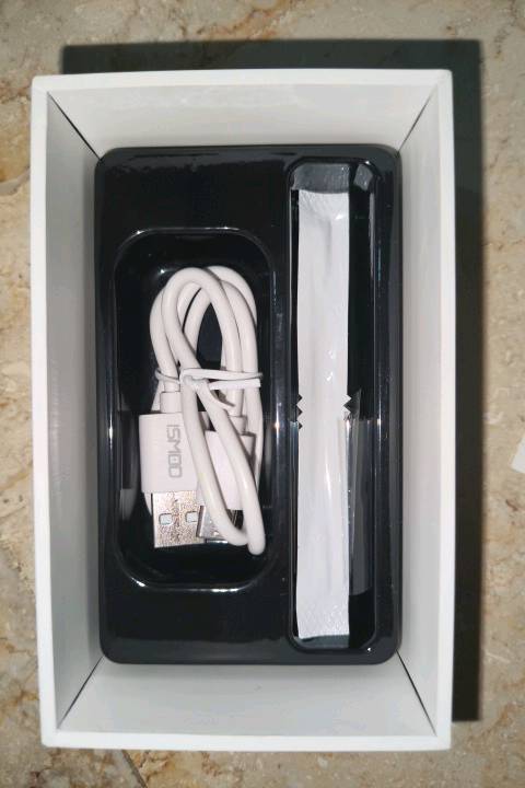 جهاز ايكوس من شركه NMATE 
الوزن: 57 غرام
البطارية: 1500 mAh
جهد البطارية: 3.7V
منفذ الشحن: USB Type-C
مواصفات الإدخال: DC 5V / 1A
الكابل: USB، طوله 500 ملم
أعواد التنظيف: 5
بلد الصنع: الصين
الشركة المصنّعة: Dongguan Mysmok Electric Technology Co., Ltd.
