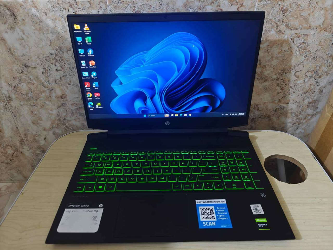 HP Gaming Pavilion  16 
المواصفات :
⚙️ المعالج: i5-10300H (الجيل العاشر)  
🧠 الرام: 16GB  
💽 التخزين: 256GB SSD + 1TB HDD  
🎮 كرت الشاشة: GTX 1650 Ti 4GB  
🖥️ الشاشة: 16 انج 
السعر خاص السماوا, المثنى

نص مكتوب في الصور:
- Settings Find a setting hp pavilion Local Account Home System Bluetooth & devices Network & internet Personalization Apps Accounts Time & Gaming Accessibility Privacy & security Windows Update System > About Storage 1.14 TB 42 GB of 1.14 TB used Graphics Card 4 GB Multiple GPUs installed Installed RAM 16.0 GB Speed: 2933 MT/s Processor Intel(R) Core(TM) i5-10300H CPU @ 2.50GHz 2.50 GHz DESKTOP-G2S56KJ HP Pavilion Gaming Laptop 16-a0xxx Rename this PC Device specifications Copy Device name DESKTOP-G2S56KJ Processor Intel(R) Core(TM) i5-10300H CPU @ 2.50GHz (2.50 GHz) Installed RAM 16.0 GB (15.8 GB usable) Device ID C7632490-A4C3-4AA9-B10D-8C03EC894C3D Product ID 00331-10000-00001-AA441 System type 64-bit operating system, x64-based processor Pen and touch No pen or touch input is available for this display Related links Domain or workgroup System protection Advanced system settings Windows specifications Copy Edition Windows 11 Pro 81°F Mostly clear Q Search ENG 10:27 PM 9/20/2026