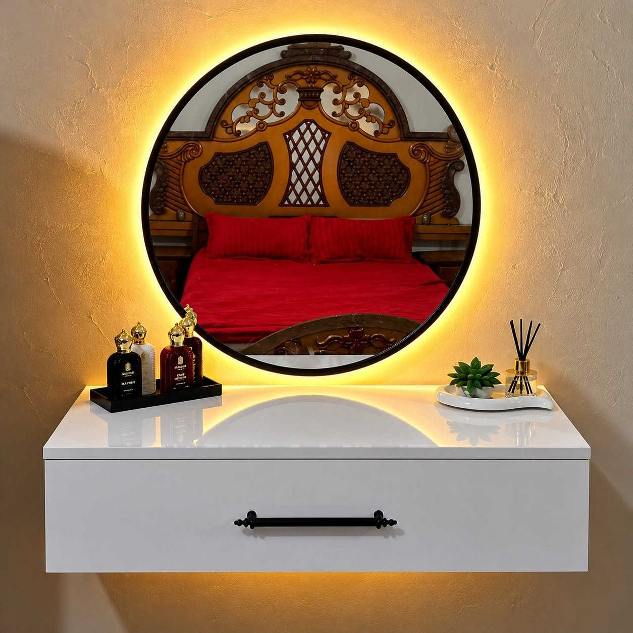 ميز تعليق • مرآة LED ٦٠سم • خشب MDF تركي