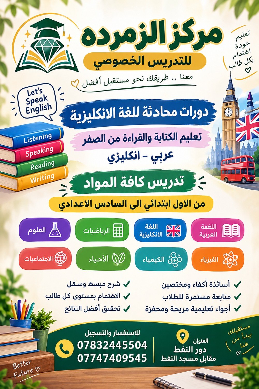 مركز الزمرده للتدريس الخصوصي بصره دور النفط مقابيل جامع النفط