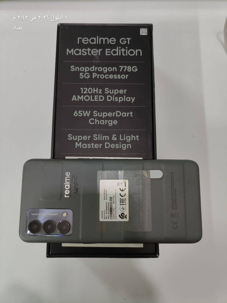 السلام عليكم 
هاتف realme GT master edition 5G

مستعمل 10 اشهر .كامل ملحقاتة

مستبدل شاشة اصلية وكالة 

حجم شاشة 6.43 بوصة - 120هيرتز - super AMOLED

ذاكرة 256 - عشوائية 8

كامرة بدقة  - 64 - 8 - 2 - ميجابكسل

المعالج  Snapdragon 778G __5G //يشغل 90فريم

البطارية  4300 ملي امبير مع شاحن سريع يدعم 65واط من الصفر الى 100 ب20دقيقة

عدد الشرائح 2

دقة الشاشة 2400×1080 بكسل (+FHD)

مميزات الكامرة 

التركيز التلقائي اوتو فوكس 

التقاط الصور بزاوية واسعة 

وضع عزل الخلفية 

وضع التصوير الليلي 

وضع التوصير الاحترافي 

تحسين التصوير بالذكاء الاصطناعي 

تقريب رقمي

العنونة الجغرافية

التركيز باللمس 

كشف الوجوه والابتسامات 

بانوراما

تقنيةFHD

اعدادات ISO

التشغيل السريع 

المؤقت الذاتي 

الالتقاط المستمر 

اعدادات توازن الون الابيض 

الفديو 

دقة 2160p 4K

دقة 1080p FHD

تقنية التثبيت الرقمي Els

التصوير بالحركة البطيئة 

فلاش اثناء التصوير 

دقة كامرة السلفي 32 ميجابكسل

مستشعر بصمة مدمج في الشاشة  السريع

يدعم بصمه الوجه السريع

عذرا عن الاطالة في لكتابة 

_______________&&&&

سعر الهاتف 375 الف دينار 

رقم الهاتف.2// ***********

متواجد واتساب ...واتصال

يوجد توصيل كافة انحاء العراق 

العنوان بغداد مدينة الصدر
