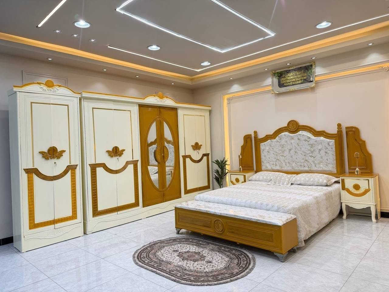 ٨ قطع • نجارة عراقية • سرير ٢٠٠×١٦٠