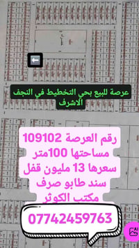 حي التخطيط النجف • ١٠٠م • طابو صرف