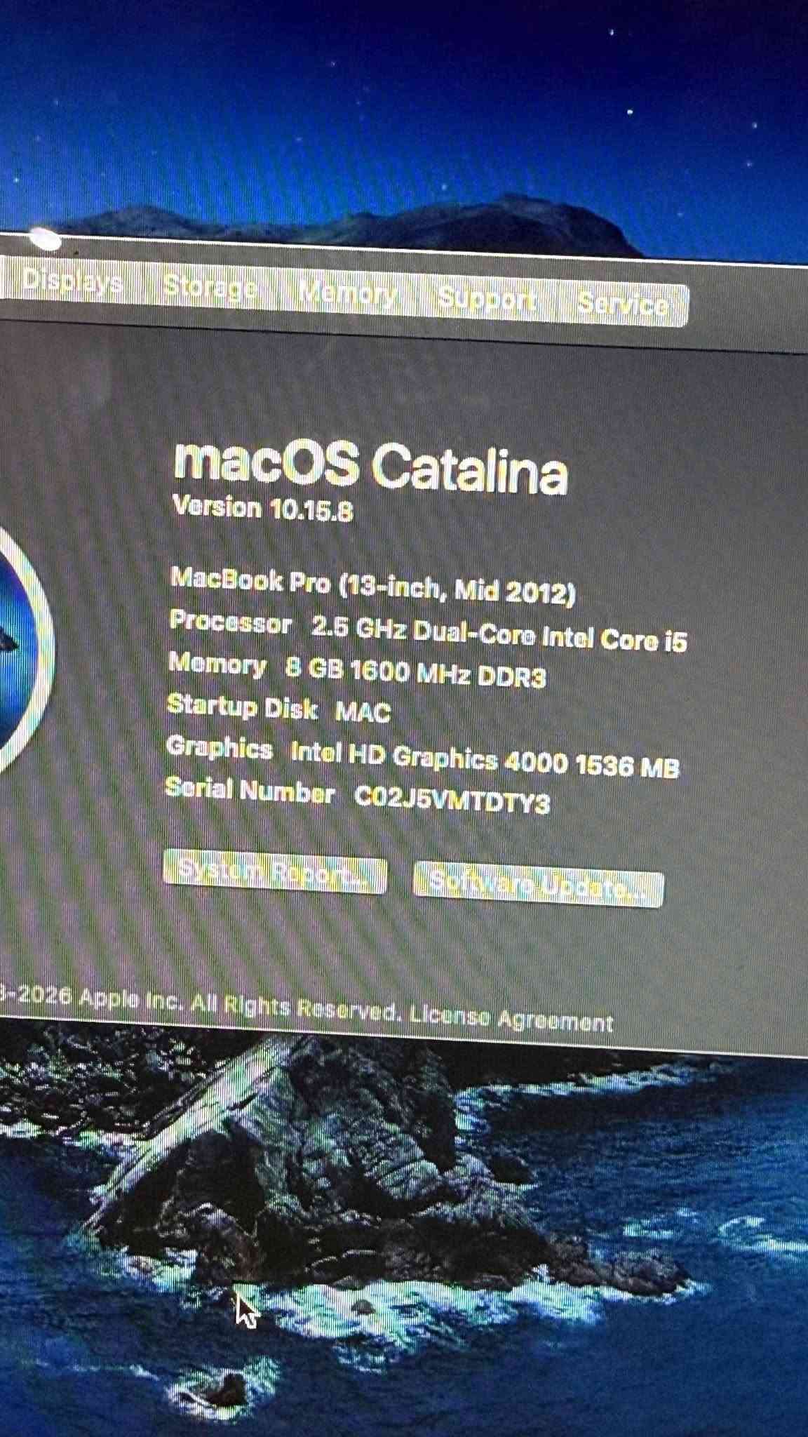 ماك بوك برو ٢٠١٢ • ٢٥٦ جيجابايت SSD • ٨ جيجابايت رام