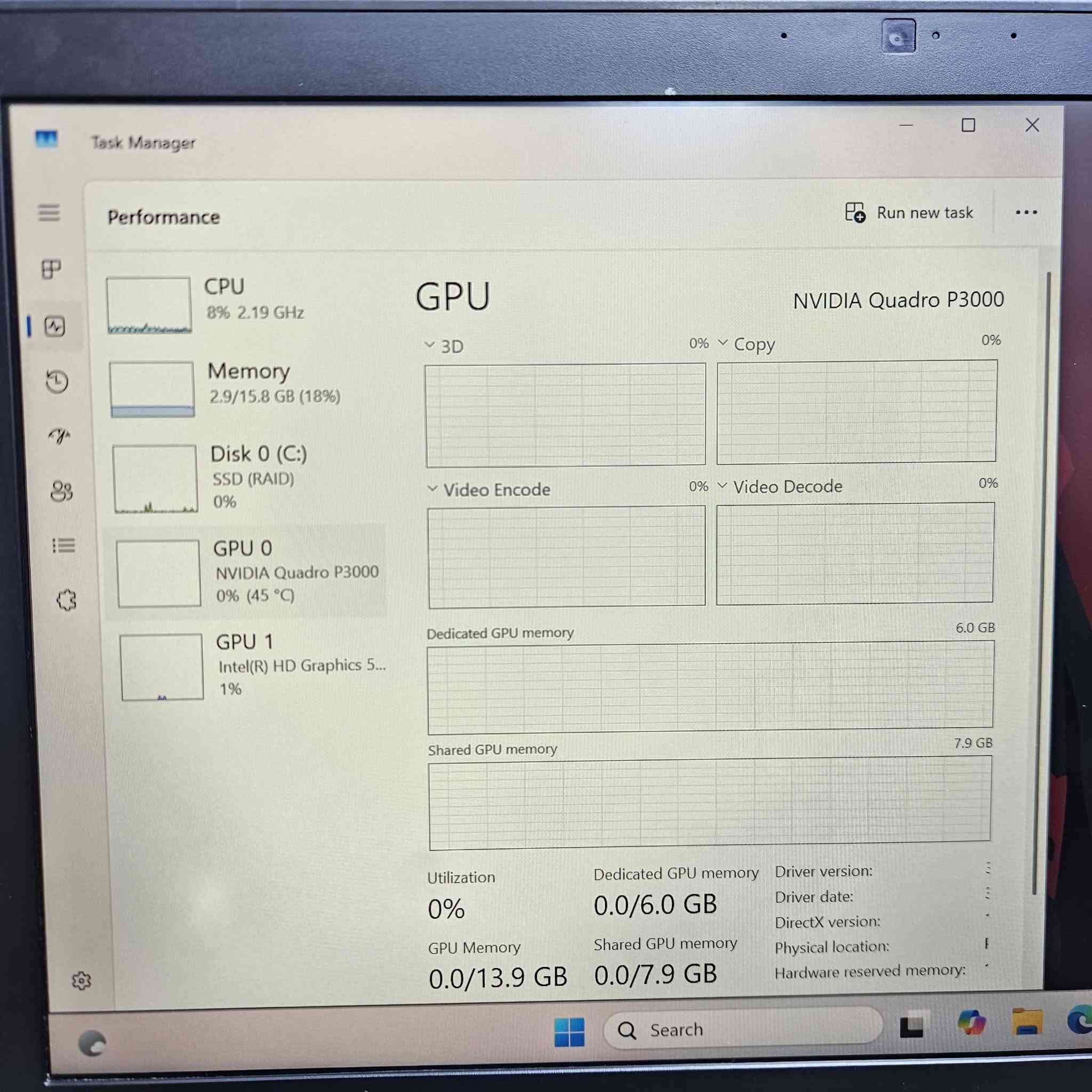🚀 Dell Precision 7720 | شاشة عملاقة وأداء ثقيل 💯
لأصحاب الهندسة، المونتاج، والأعمال الشاقة.. حاسبة بقوة عالية وشاشة كبيرة جداً للعمل المريح.
​المواصفات:
​المعالج: Intel Core i7 (6th Gen HQ) 🚀
​الرام: 16GB DDR4
​الخزن: 480GB SSD (سريع جداً)
​كرت الشاشة: Nvidia Quadro P3000 6GB + Intel Graphics
​الشاشة: 17.3 بوصة فول اتش دي (FHD)
​النظام والملحقات: Windows 11 Pro + كيبورد ستيكر (عربي / إنكليزي)
+جنطه ماوس وماوس باد شاحنه و كيبل شحن
​💰 السعر: 450 ألف دينار فقط!
🚚 السعر شامل التوصيل لجميع المحافظات.
​📩 للطلب أو الاستفسار *********** او راسلنا على الخاص.

نص مكتوب في الصور:
- Task Manager Run new task Performance CPU 3% 1.64 GHz Memory 3.0/15.8 GB (19%) Disk 0 (C:) SSD (RAID) 8% GPU 0 NVIDIA Quadro P3000 0% (45 °C) GPU 1 Intel(R) HD Graphics 5... 0% Disk 0 (C:) KINGSTON SA400S37/480GB Active time 100% 60 seconds 0 Disk transfer rate 100 MB/s 60 MB/s 60 seconds 0 Active time 8% Average response time 15.7 ms Read speed 79.6 KB/s Write speed 677 KB/s Capacity: 447 GB Formatted: 447 GB System disk: Yes Page file: Yes Type: SSD (RAID) Search
- Task Manager Performance Run new task CPU 10% 2.36 GHz Memory 3.0/15.8 GB (19%) Disk 0 (C:) SSD (RAID) 2% GPU 0 NVIDIA Quadro P3000 0% (45 °C) GPU 1 Intel(R) HD Graphics 5... 1% Memory Memory usage 16.0 GB 15.8 GB 60 seconds 0 Memory composition In use (Compressed) 2.8 GB (41.9 MB) Available 12.9 GB Speed 2400 MHz Slots used 3 of 4 Form factor SODIMM Hardware reserved 155 MB Committed 3.1/18.7 GB Cached 762 MB Paged pool 194 MB Non-paged pool 260 MB Search
- Task Manager Performance Run new task CPU 8% 2.19 GHz Memory 2.9/15.8 GB (18%) Disk 0 (C:) SSD (RAID) 0% GPU 0 NVIDIA Quadro P3000 0% (45 °C) GPU 1 Intel(R) HD Graphics 5... 1% GPU NVIDIA Quadro P3000 v 3D 0% v Copy 0% v Video Encode 0% v Video Decode 0% Dedicated GPU memory 6.0 GB Shared GPU memory 7.9 GB Utilization 0% GPU Memory 0.0/13.9 GB Dedicated GPU memory 0.0/6.0 GB Shared GPU memory 0.0/7.9 GB Driver version: Driver date: DirectX version: Physical location: Hardware reserved memory: Search
- Task Manager Performance Run new task CPU 7% 2.31 GHz Memory 3.0/15.8 GB (19%) Disk 0 (C:) SSD (RAID) 2% GPU 0 NVIDIA Quadro P3000 0% (45 °C) GPU 1 Intel(R) HD Graphics 5... 7% CPU Intel(R) Core(TM) i7-6820HQ CPU @ 2.70GHz % Utilization 100% 60 seconds 0 Utilization 7% Speed 2.31 GHz Processes 163 Threads 2054 Handles 58416 Up time 0:00:25:10 Base speed: 2.70 GHz Sockets: 1 Cores: 4 Logical processors: 8 Virtualization: Enabled L1 cache: 256 KB L2 cache: 1.0 MB L3 cache: 8.0 MB Q Search