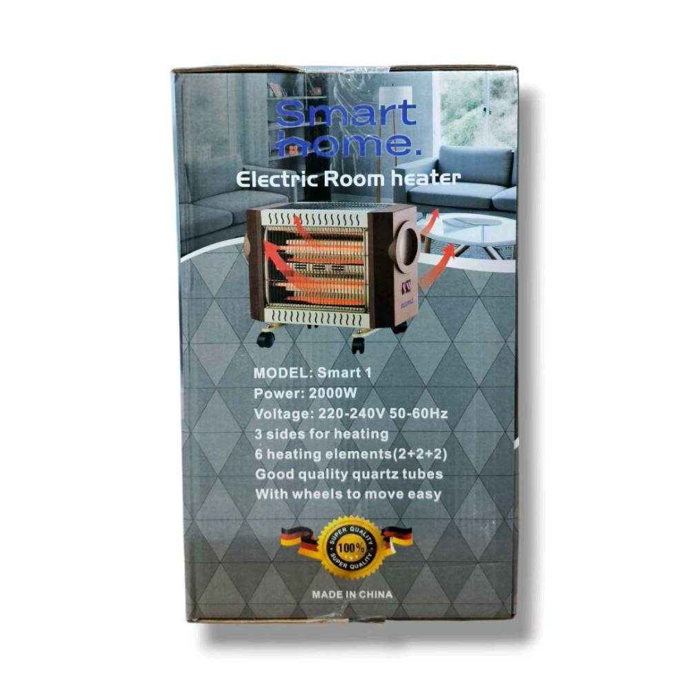 سمارت هوم" (Smart home)، طراز Smart 1.
الطاقة: تتميز بقوة 2000 واط.
الميزات الرئيسية:
تحتوي على 6 شمعات كوارتز لتوزيع الحرارة بشكل متوازن وسريع.
تتضمن مستويات حرارة قابلة للتحكم.
مصنوعة بجودة تصنيع عالية.
مزودة بعجلات سفلية لسهولة الحركة والتنقل.
 يوجد توصيل لجميع محافظات العراق مجاني