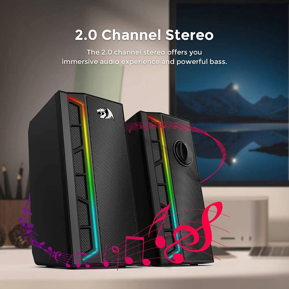 سماعات سبيكر كيمنك من شركة ​🔥    Redragon GS580 RGB 🔥 مستخدم قليل جدا
نظام الصوت: 2.0 Channel Stereo لصوت محيطي تجسيمي
إضاءة RGB ديناميكية متميزة 
السعر 25 الف مكاني بغداد البلديات 
واتساب ***********

نص مكتوب في الصور:
- 180mm 80mm 87mm 1200mm Model: GS580 Channel: 2.0 Stereo Jack: USB/3.5mm Power: 5VX2 Lighting: RGB lighting effect Dimensions: 87x80x180mm
- 2.0 Channel Stereo The 2.0 channel stereo offers you immersive audio experience and powerful bass.