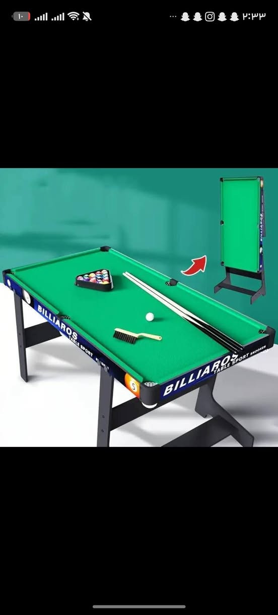 كوردي/ عربي
متوفر طاولة بلياردو طوله 120cm / عرضه 60cm/
 ارتفاعه 65cm / السعر 60 الف مع كامل ملحقاته للحجز على الواتساب ***********
/ میزیکی بليارد به رده سته دریژی 120cm / پانی 60cm به رزی 65cm/ نرخی 60 هەزاره لەگەل هەموو پیداویستییەکانی بو حجز کردن له واتساپ
***********
