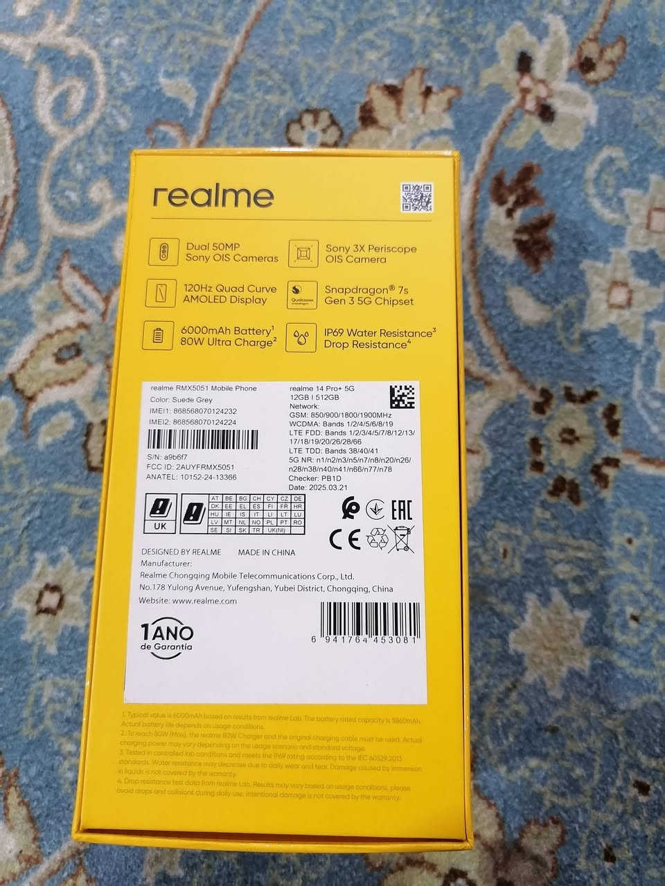 ريلمي 14برو بلس  معالج  snapdragon 7s Gen 3  5G
بطاريه 6000ملي امبير  وبسرعة شحن 80 واط
كامل ملحقات. سعره 500.مكاني بصره القبله        
***********
