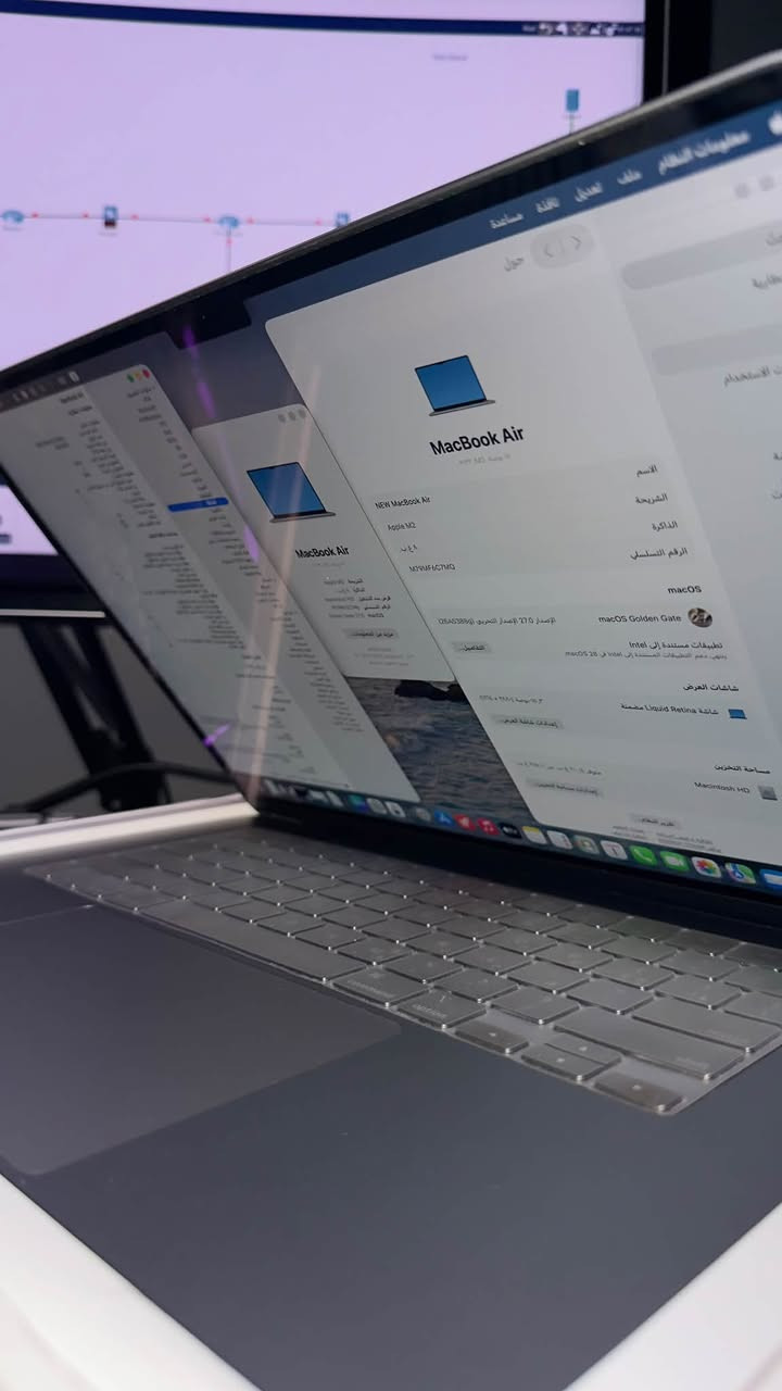 MacBook Air 2022 M2 15”
M2

Ram 8

Hard 256

Battery : 93%

Cycles : 198

Clean : 99%

وياه كفر حماية كيبورد

وياه كفر حماية للماك كامل

كيبورد عربي 

كامل ملحقات

كربلاء حي الحسين متوفر توصيل

https://wa.me/9647710444885 

واتساب 👆 

السعر : 1,025,000 IQD

نص مكتوب في الصور:
- MacBook Air
- معلومات البطارية:
- معلومات الطراز:
- الرقم التسلسلي: D863224A611LP95C
- اسم الجهاز: bq40z651
- رمز دفعة الحزمة:
- رمز دفعة PCB:
- إصدار البرنامج الثابت: 0b00
- التحقق من الجهاز: 100
- التحقق من الخلية: 3f16
- معلومات الشحن:
- شحن البطارية أدنى من مستوى التحذير: نعم
- تم الشحن كليا: لا
- الشحن: لا
- حالة الشحن (%): 10
- معلومات السلامة:
- عدد الدورات: 198
- الحالة: عادي
- الحد الأقصى للقدرة: 93%
- إعدادات طاقة النظام:
- تيار كهربي متردد:
- مؤقت إسبات النظام (بالدقائق): 1
- مؤقت إسبات القرص (بالدقائق): 10
- مؤقت إسبات شاشة العرض (بالدقائق): 3
- زر تشغيل الإسبات: نعم
- تنبيه LAN: نعم
- Hibernate Mode: 3
- نمط الطاقة المنخفضة: لا
- منح "تسهيل الوصول إلى الشبكة" الأولوية على "الإسبات": لا
- طاقة البطارية:
- تنبيه على LAN: لا
- مصدر الطاقة الحالي: نعم
- خفض الإضاءة: نعم
- تكوين الأجهزة:
- تم تركيب UPS: لا
- معلومات شاحن التيار المتردد:
- متصل: لا
- أحداث الطاقة:
- الأحداث المجدولة التالية:
- appPID: 97
- النوع: تنبيه
- مجدول حسب: com.apple.alarm.user-invisible-
- com.apple.osanalytics.hardhighengagementtimer
- الوقت: ٢:٥٥ ص، ٢٠٢٣/١٠/٢
- appPID: 486
- com.apple.calaccessd.travelEngine.periodicRefresh
- Timer
- الوقت: ٤:٢٨ ص، ٢٠٢٣/١٠/٢
- عن هذا الحular
- معلومات النظام
- مكونات الكمبيوتر
- ATA
- Bluetooth
- NVMExpress
- PCI
- SAS
- SATA
- SPI
- USB
- التخزين
- التشخيصات
- الذاكرة
- الصوت
- الطابعات
- الطاقة
- الكاميرا
- إنشاء القرص
- إيثرنت
- تدريبولات/USB4
- رسومات/ش-شات عرض
- قارئ البطاقات
- قناة الألياف
- واجهة SCSI المتوازية
- وحدة التحكم
- Apple Pay
- الشبكة
- المواقع
- جدران الحماية
- وحدات التخزين
- Wi-Fi
- البرامج
- SmartCards
- التثبيتات
- التطبيقات
- الخطوط
- السجلات
- اللغة والمنطقة
- المحاكاة الافتراضية
- الملحقات
- القطور
- أجزاء التفضيلات
- إطار العمل
- Rosetta برنامج
- برنامج الطابعة
- برنامج تم تعطيله
- تسهيلات الاستخدام
- خدمات المزامن
- دعم Raw
- عميل تتم إدارته
- عناصر بدء التشغيل
- ملفات التعريف
- NEW MacBook Air
- 15 بوصة، M2، 2023
- الاسم
- الشريحة Apple M2
- الذاكرة 8 غ.ب.
- الرقم التسلسلي M79MF6C7MQ
- الاسم NEW MacBook Air
- قرص بدء التشغيل Macintosh HD
- Golden Gate 27.0 macOS
- مزيد من المعلومات...
- شهادة التنظيم
- © 1983-2026 Apple Inc. و TM
- جميع الحقوق محفوظة.
- macOS
- macOS Golden Gate 27
- الإصدار 27.0 الإصدار التجريبي (26A5388g)
- التفاصيل...
- تطبيقات مستندة إلى Intel
- ينتهي دعم التطبيقات المستندة إلى Intel في 28 macOS.
- شاشات العرض
- شاشة Liquid Retina مضمونة
- 15.3-بوصة (٢٨٨٠ × ١٨٦٤)
- إعدادات شاشة العرض...
- مساحة التخزين
- Macintosh HD
- متوفر ٢٠٠,١٤ غ.ب. من ٢٤٥,١١ غ.ب.
- إعدادات مساحة التخزين...
- تقرير النظام...
- معلومات النظام الملف تعديل نافذة مساعدة
- بحث
- البطارية
- عام
- الباحث
- المظهر
- خلفية الشاشة
- سطح المكتب
- وشريط الأيقونات
- شريط القوائم
- Siri
- الإشعارات
- التركيز
- مدة استخدام الجهاز
- شاشة القفل
- الخصوصية والأمن
- بصمة الإصبع وكلمة السر
- المستخدمون والمجموعات
- Apple Pay و
- حسابات الإنترنت
- Game Center
- iCloud
- لوحة المفاتيح
- لوحة التعقب
- الطابعات والمسحات الضوئية
- الخميس، 1 تشرين الأول 8:36 م