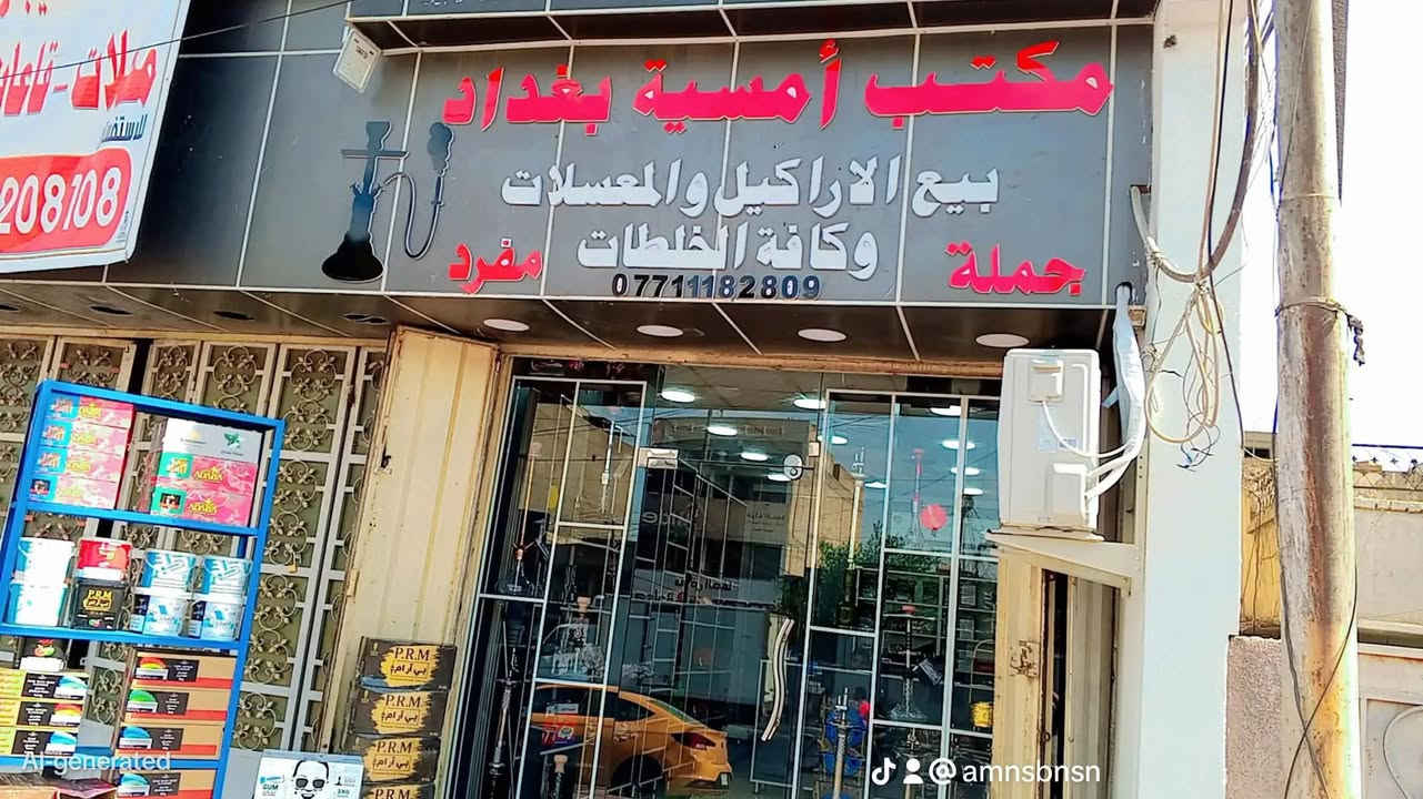 تم بعون الله إفتتاح مكتب أمسية بغداد لبيع الاراكيل وكافة خبطات أمسية بغداد المعروفة العنوان الحبيبية قرب شركة اسيا مقابل ماركت اوتار
أجود أنواع الفحم والمعسلات جملة ومفرد
 *********** سيد حيدر

نص مكتوب في الصور:
- @amnsbnsn
- Al-generated
- @amnsonsn