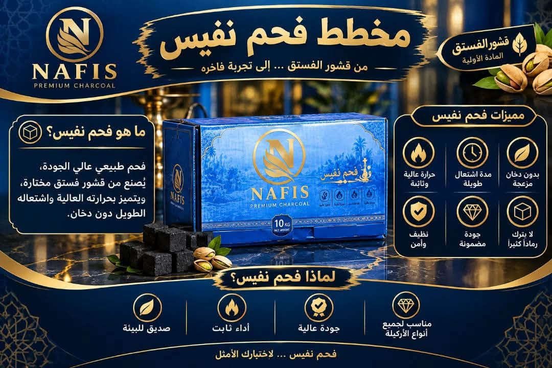 فحم نفيس • قشور فستق • اشتعال طويل