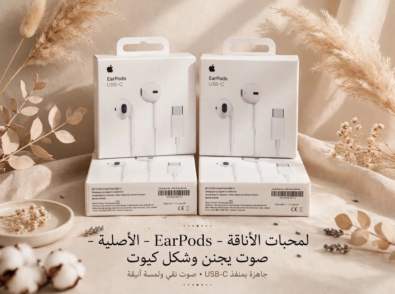 *

> لمحبات الأناقة فقط 💅🏻🤍
> EarPods الأصلية من Apple
> صوت يجنن و شكل كيوت و لمسة أنيقة
>
> مو سماعة عادية، هاي ذوق 🍎
> تتوافق مع كل أجهزة الـ USB-C
>
>