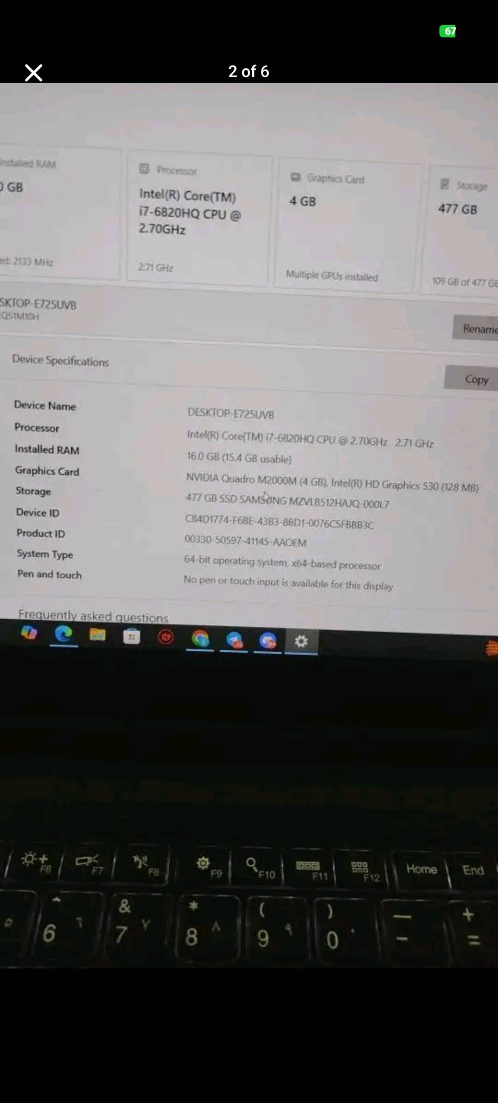 السلام عليكم
للبيع 
Lenovo thinkpad

المواصفات مثل ما واضحة بالصورة

كرتين شاشة  
Quadro m2000m (4gb) + intel hd graphics 128mb
16 Ram
SSD 500GB
INTEL Core i7-6720HQ

تفيد للالعاب والمونتاج والتصفح والدراسة 

الجهاز نظيف جدا ومابي اي ضرر