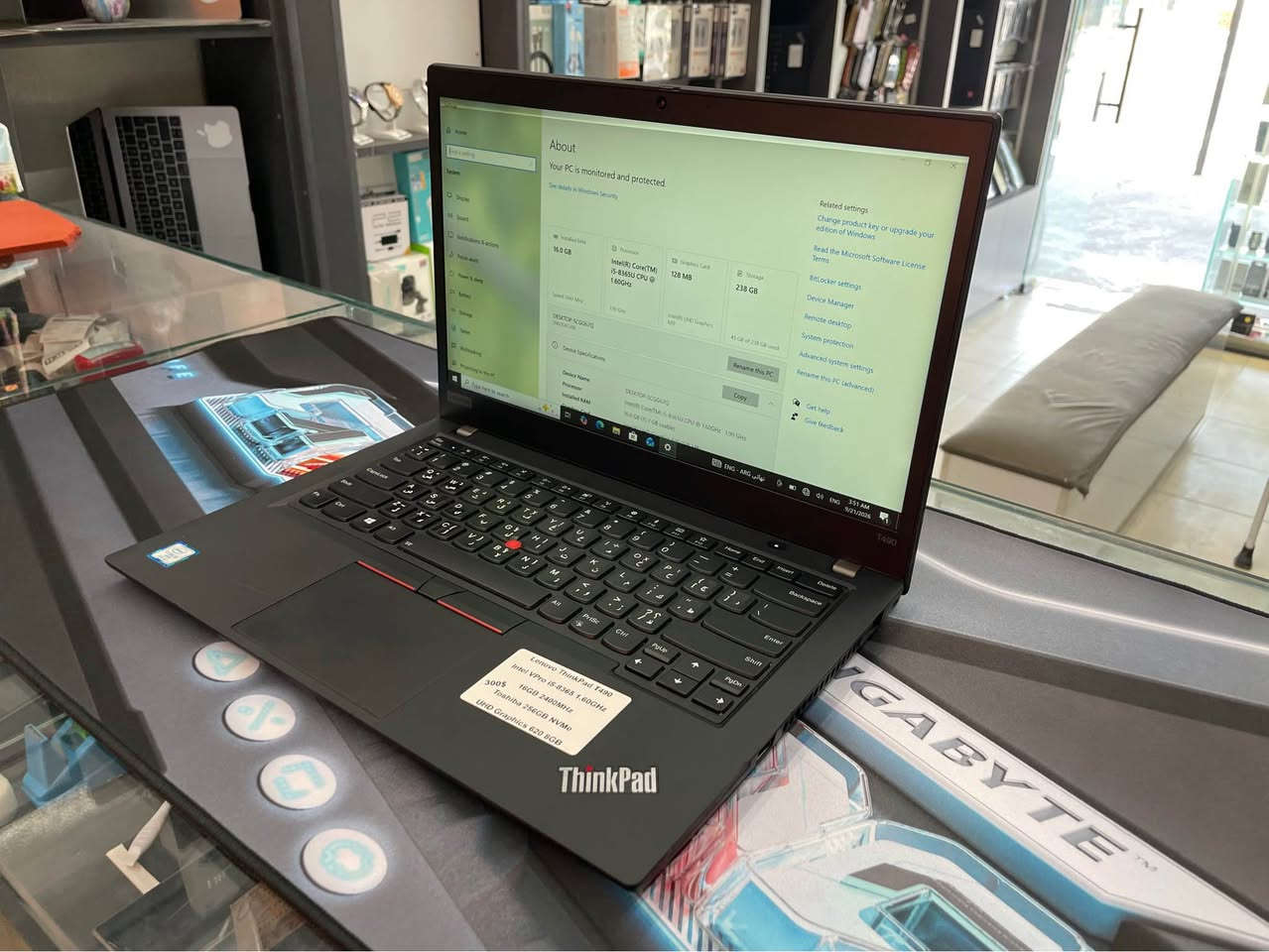 Lenovo ThinkPad T490 بۆ فرۆشتن

Intel V Pro i5-8365 1.60GHz
16GB 2400MHz
Toshiba 256 GB NVMe
UHD Graphics 620 8GB Touchscreen 

لاپتۆپەکە زۆر خاوێنە تەنها لەشاشەکەی خەتێک زیاد سپیە هەر ئەوەندە 

ناونیشان هەولێر  نرخ (300$)
ژمارە مۆبایل 
*********** أربيل, العراق

نص مكتوب في الصور:
- Settings Home Find a setting System Display Sound Notifications & actions Focus assist Power & sleep Battery Storage Tablet Multitasking Projecting to this PC Type here to search About Your PC is monitored and protected. See details in Windows Security Installed RAM 16.0 GB Speed: 2667 MT/s DESKTOP-SCGG67Q 20N1S4CU00 Device Specifications Device Name Processor Installed RAM Graphic Card DESKTOP-SCGG67Q Intel(R) Core(TM) i5-8365U CPU @ 1.60GHz 1.30 GHz 16.0 GB (15.7 GB usable) Intel(R) UHD Graphics 620 Processor Intel(R) Core(TM) i5-8365U CPU @ 1.60GHz 1.30 GHz Graphics Card 128 MB Intel(R) UHD Graphics 620 Storage 238 GB Related settings Change product key or upgrade your edition of Windows Read the Microsoft Software License Terms BitLocker settings Device Manager Remote desktop System protection Advanced system settings Rename this PC Rename this PC Copy Copy Get help Get Windows 10 ENG ARIO 1205 PM
- Lenovo ThinkPad T490 Intel VPro i5-8365 1.60GHz 16GB 2400MHz Toshiba 256GB NVMe UHD Graphics 620 8GB 300$
- Settings Home Find a setting System Display Sound Notifications & actions Focus assist Power & sleep Battery Storage Tablet Multitasking Projecting to this PC Type here to search About Your PC is monitored and protected. See details in Windows Security Installed RAM 16.0 GB Speed: 2667 MHz Processor Intel(R) Core(TM) i5-8365U CPU @ 1.60GHz 1.90 GHz DESKTOP-SCGG67Q 20N3SACU00 Device Specifications Device Name DESKTOP-SCGG67Q Processor Intel(R) Core(TM) i5-8365U CPU @ 1.60GHz 1.90 GHz Installed RAM 16.0 GB (15.7 GB usable) Graphics Card 128 MB Intel(R) UHD Graphics 620 Storage 238 GB 45 GB of 238 gb used Rename this PC Copy Related settings Change product key or upgrade your edition of Windows Read the Microsoft Software License Terms BitLocker settings Device Manager Remote desktop System protection Advanced system settings Rename this PC (advanced) Get help Give feedback 3:53 AM 9/21/2026 T490