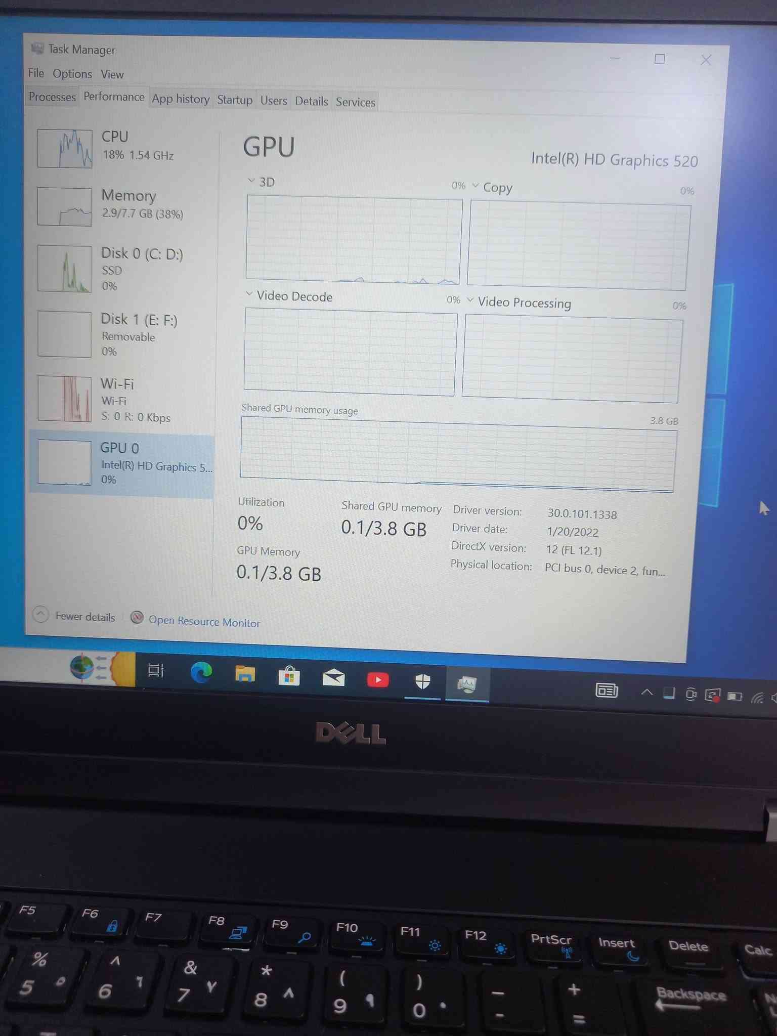 لابتوب دل 5570 dell
حجم الشاشة كبير 15.6
المعالج كور اي 5 الجيل 6
الهارد    256 ssd 
الرام 8.  ddr4 
كارت الشاشة  4  شير 
حجم الشاشة  15.6
الشاحنة اصلية 
نظام التشغيل ويندوز 10 عربي انكليزي 
الملحقات شاحنة وجنطة 
السعر  215
***********
***********
يوجد توصيل

متوفر 
تتوفر مجموعة لابتوبات بأسعار مناسبة ومواصفات

نص مكتوب في الصور:
- About Your PC is monitored and protected. See details in Windows Security Device specifications Device name DESKTOP-VL74BVM Processor Intel(R) Core(TM) i5-6200U CPU @ 2.30GHz 2.40 GHz Installed RAM 8.00 GB (7.67 GB usable) Device ID EFA9FFB9-1349-436D-8D6F-35DCED1D2109 Product ID 00331-10000-00001-AA145 System type 64-bit operating system, x64-based processor Pen and touch No pen or touch input is available for this display Copy Rename this PC Windows specifications Edition Windows 10 Pro Version 22H2 Installed on 9/21/2026
- Task Manager File Options View Processes Performance App history Startup Users Details Services CPU 68% 1.64 GHz Memory 3.4/7.7 GB (44%) Disk 0 (C: D:) SSD 12% Disk 1 (E: F:) Removable 0% Wi-Fi Wi-Fi S: 0 R: 72.0 Kbps GPU 0 Intel(R) HD Graphics 5... 0% Fewer details Open Resource Monitor CPU Intel(R) Core(TM) i5-6200U CPU @ 2.30GHz % Utilization 100% 60 seconds 0 Utilization Speed Base speed: 2.40 GHz 68% 1.64 GHz Sockets: 1 Cores: 2 Processes Threads Handles Logical processors: 4 169 1928 66305 Virtualization: Enabled L1 cache: 128 KB Up time 0:13:13:28 L2 cache: 512 KB L3 cache: 3.0 MB
- Task Manager
- File Options View
- Processes Performance App history Startup Users Details Services
- CPU
- 100% 2.66 GHz
- Memory
- 3.6/7.7 GB (47%)
- Disk 0 (C: D:)
- SSD
- 32%
- Disk 1 (E: F:)
- Removable
- 0%
- Wi-Fi
- S: 8.0 R: 312 Kbps
- GPU 0
- Intel(R) HD Graphics 5...
- 1%
- Fewer details
- Open Resource Monitor
- Memory usage
- 8.0 GB
- 7.7 GB
- 60 seconds
- 0
- Memory composition
- In use (Compressed)
- 3.5 GB (10.5 MB)
- Committed
- 3.3/9.5 GB
- Paged pool
- 260 MB
- Available
- 4.0 GB
- Cached
- 4.2 GB
- Non-paged pool
- 154 MB
- Speed:
- Slots used:
- Form factor:
- Hardware reserved:
- 2133 ...
- 1 of 2
- SODI...
- 337 ...
- Task Manager File Options View Processes Performance App history Startup Users Details Services CPU 6% 1.59 GHz Memory 2.7/7.7 GB (35%) Disk 0 (C: D:) SSD 0% Disk 1 (E: F:) Removable 0% Wi-Fi Wi-Fi S: 0 R: 0 Kbps GPU 0 Intel(R) HD Graphics 5... 0% Fewer details Open Resource Monitor Disk 0 (C: D:) INTEL SSDSCKGF256A5 SATA 256GB Active time 100% 60 seconds 0 Disk transfer rate 10 MB/s 7 MB/s 60 seconds 0 Active time 0% Average response time 0.6 ms Capacity 239 GB Formatted 239 GB System disk Yes Page file Yes Type SSD DELL
- Task Manager File Options View Processes Performance App history Startup Users Details Services CPU 18% 1.54 GHz Memory 2.9/7.7 GB (38%) Disk 0 (C: D:) SSD 0% Disk 1 (E: F:) Removable 0% Wi-Fi Wi-Fi S: 0 R: 0 Kbps GPU 0 Intel(R) HD Graphics 5... 0% GPU Intel(R) HD Graphics 520 3D 0% Copy 0% Video Decode 0% Video Processing 0% Shared GPU memory usage 3.8 GB Utilization 0% GPU Memory 0.1/3.8 GB Shared GPU memory 0.1/3.8 GB Driver version: 30.0.101.1338 Driver date: 1/20/2022 DirectX version: 12 (FL 12.1) Physical location: PCI bus 0, device 2, fun... Fewer details Open Resource Monitor DELL