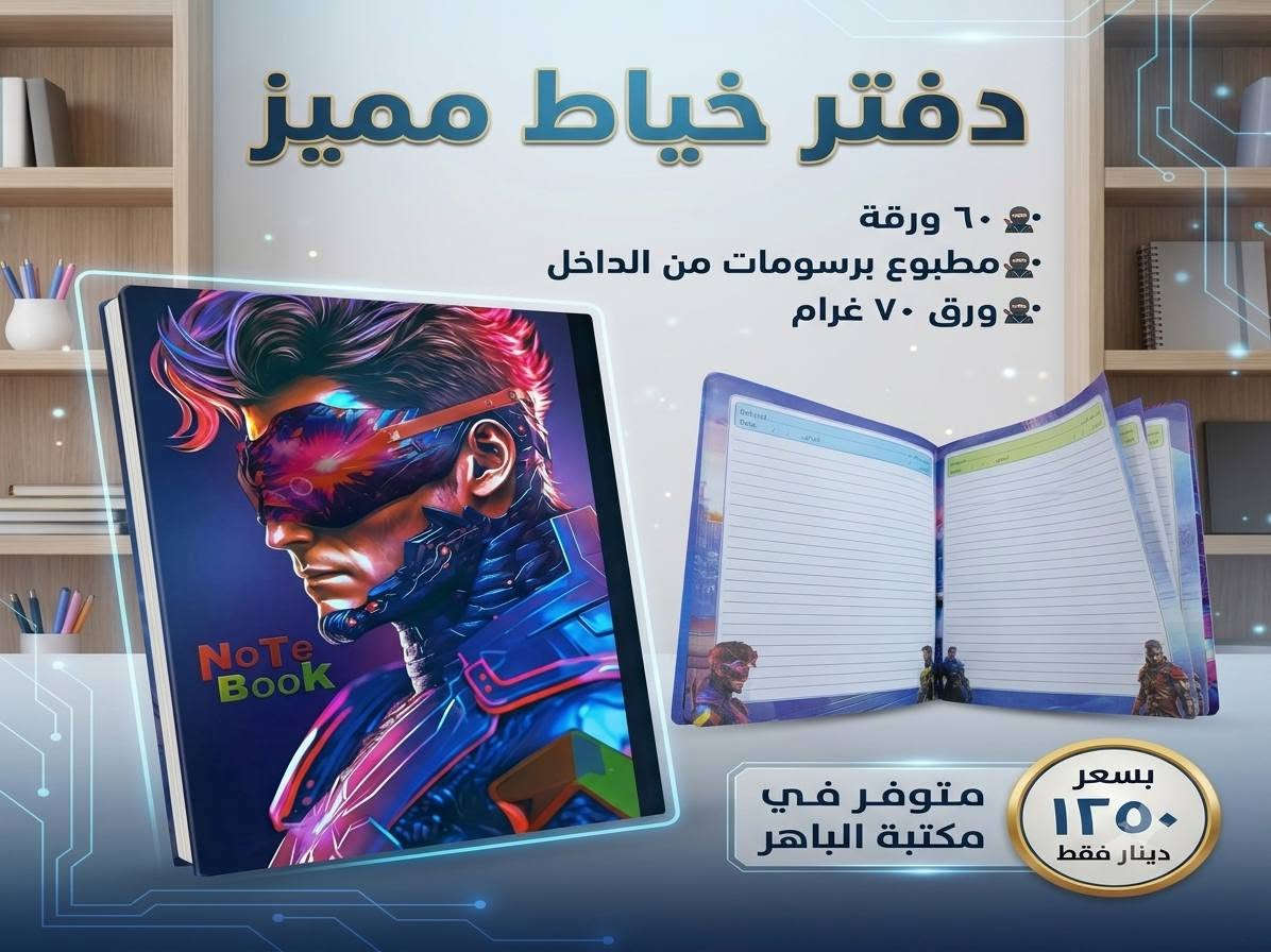 📚✨ دفتر خياط برسومات مميزة ✨📚
دفتر عملي وأنيق، مناسب للطلاب والاستخدام اليومي 💯
📝 ٦٠ ورقة
🎨 رسومات مطبوعة في الداخل
📄 ورق ٧٠ غرام
💰 السعر ١٢٥٠ دينار فقط
🔥 متوفر الآن في مكتبة الباهر
📍 العنوان: عنه – نهاية شارع الحضرة – قرب جامع النور
📲 للطلب والاستفسار:
***********
***********
🚚 التوصيل متوفر:
داخل قضاء عنه ١٠٠٠ دينار فقط
جميع المحافظات ٥٠٠٠ دينار فقط
